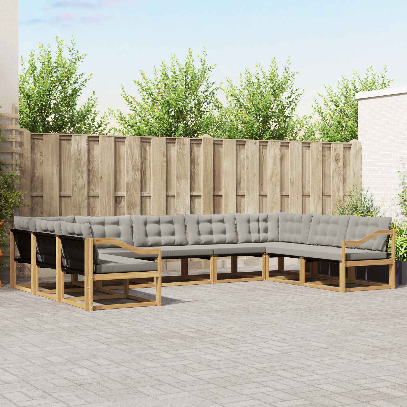 Buiten bankenset met kussen 9 pcs Wit en Lichtgrijs – afbeelding 1