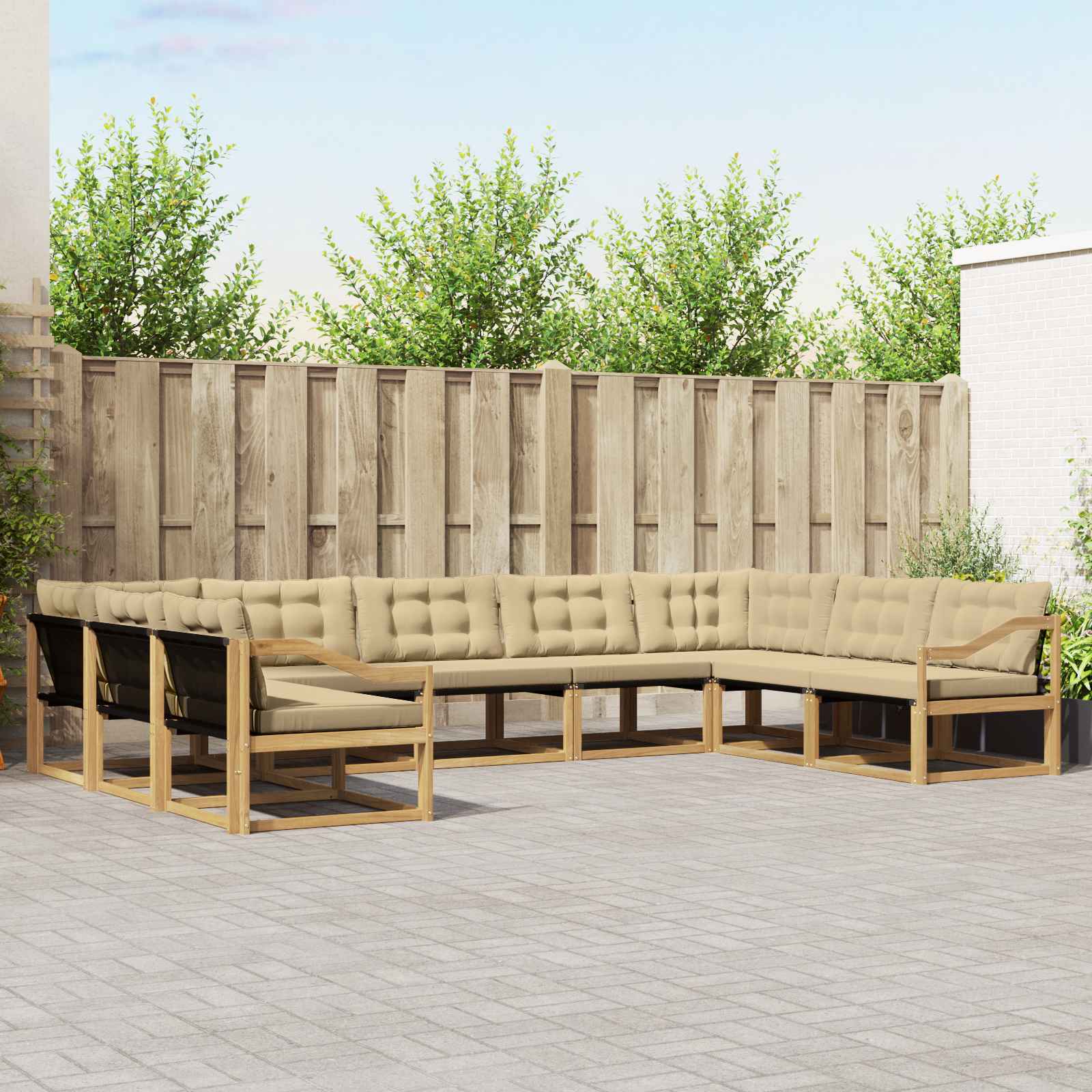 Buiten bankenset met kussen 9 pcs Wit en Beige – afbeelding 1