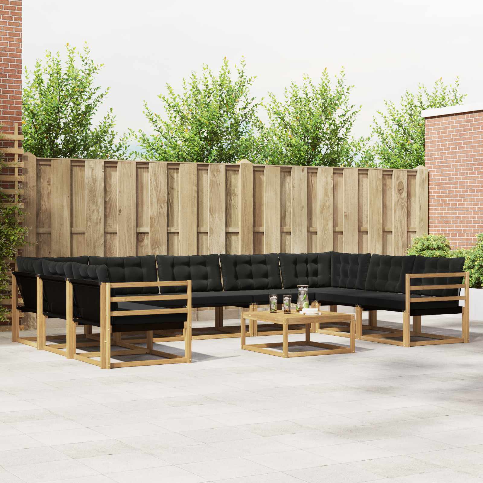 Buiten bankenset met kussen 10 pcs Wit en zwart – afbeelding 1