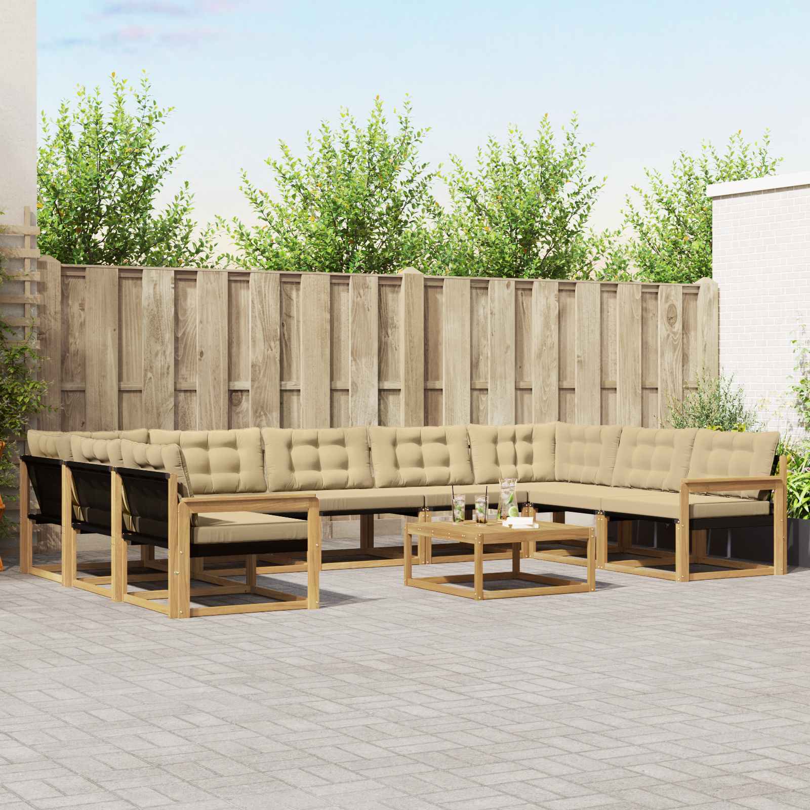 Buiten bankenset met kussen 10 pcs Wit en Beige