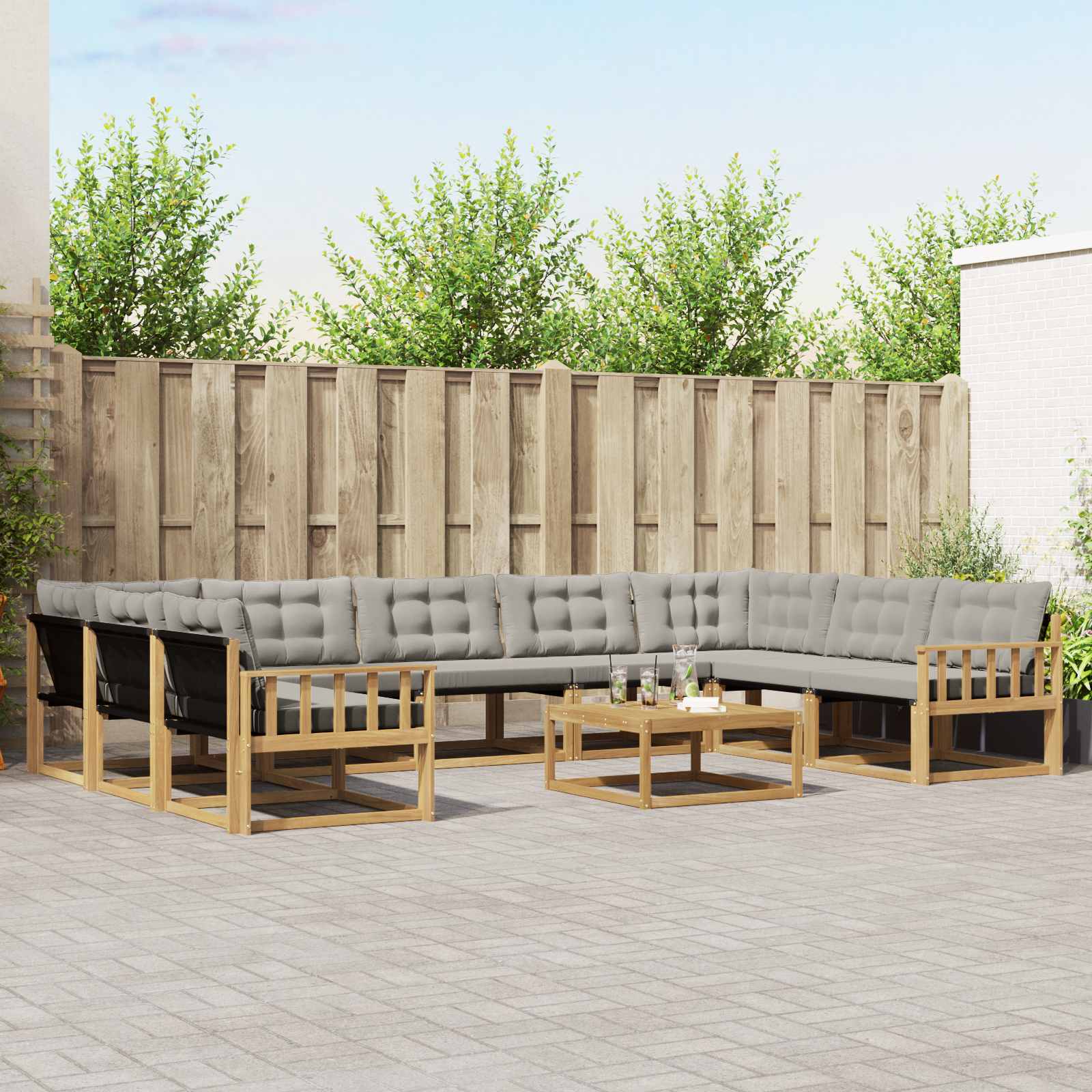 Buiten bankenset met kussen 10 pcs Wit en Lichtgrijs – afbeelding 1