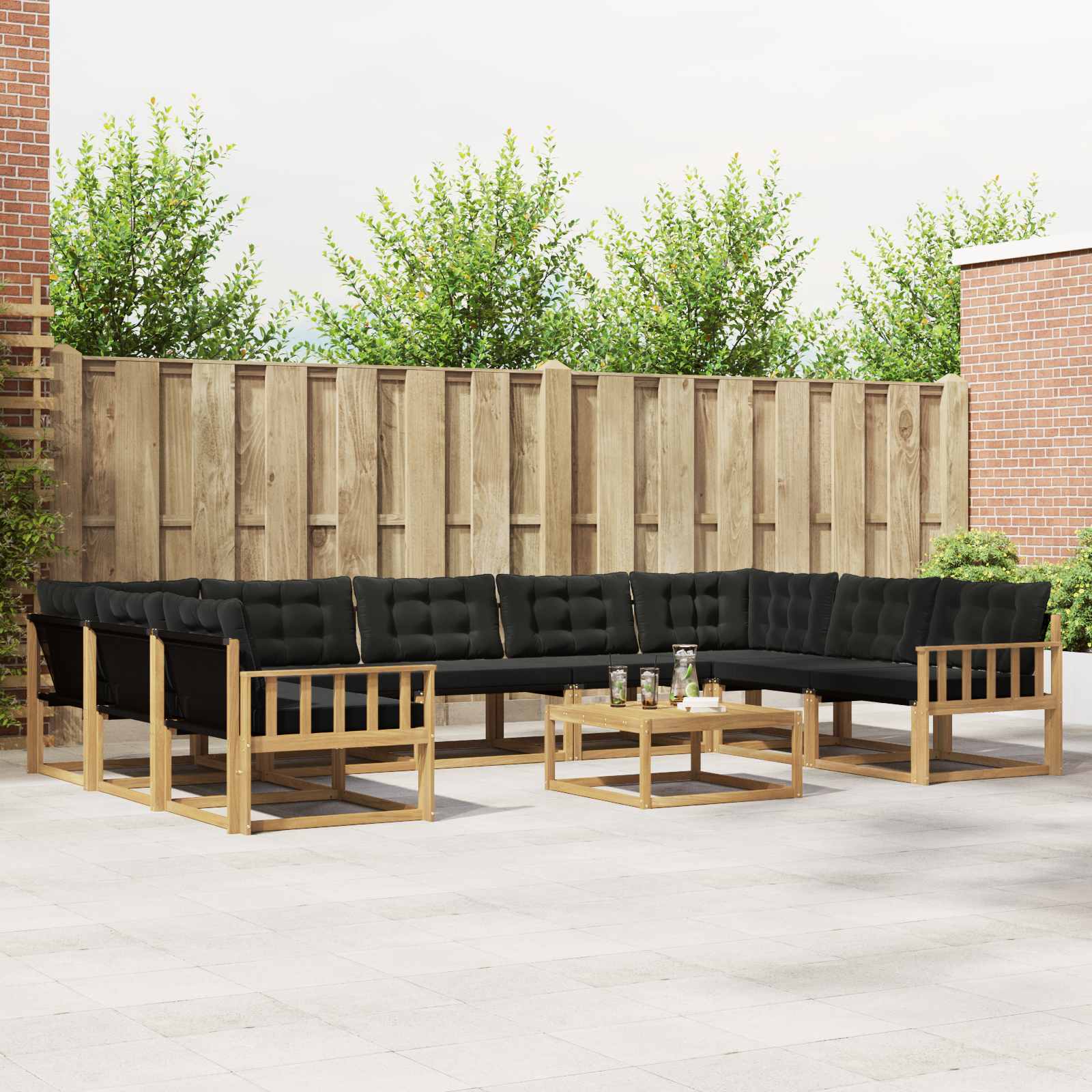 Buiten bankenset met kussen 10 pcs Wit en zwart – afbeelding 1