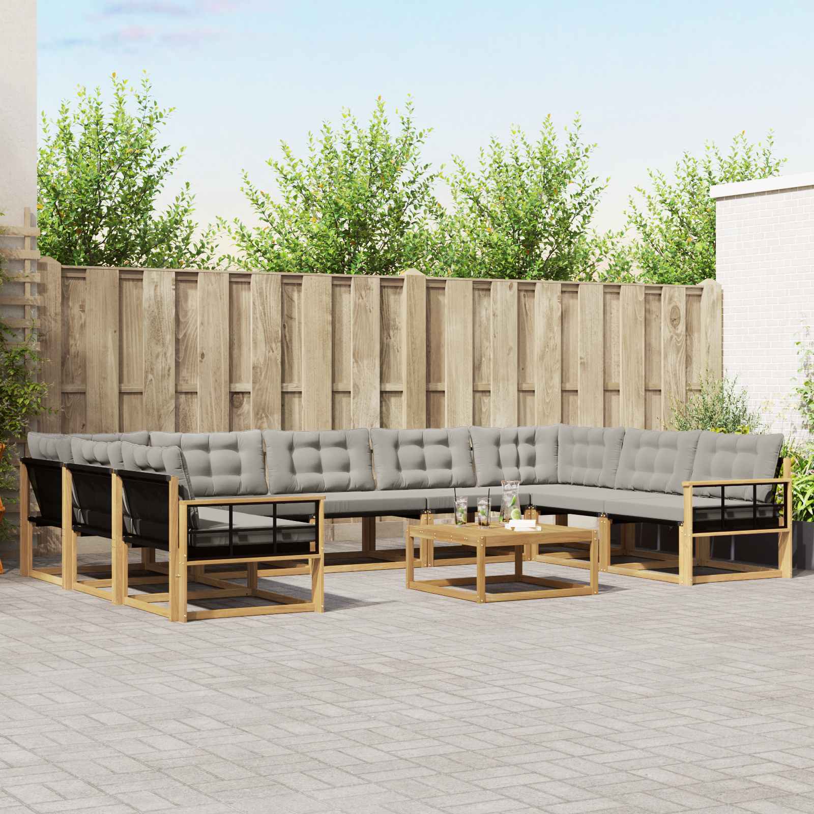 Buiten bankenset met kussen 10 pcs Wit en Lichtgrijs – afbeelding 1