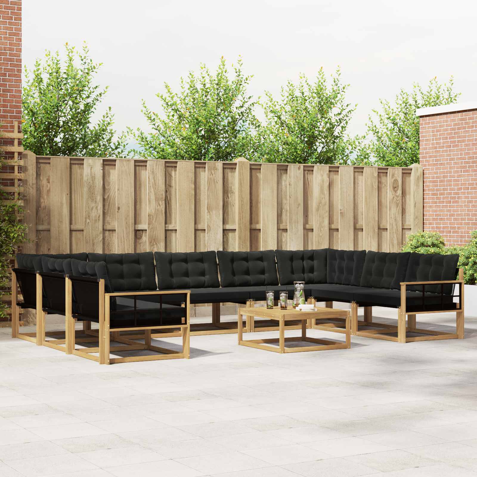Buiten bankenset met kussen 10 pcs Wit en zwart