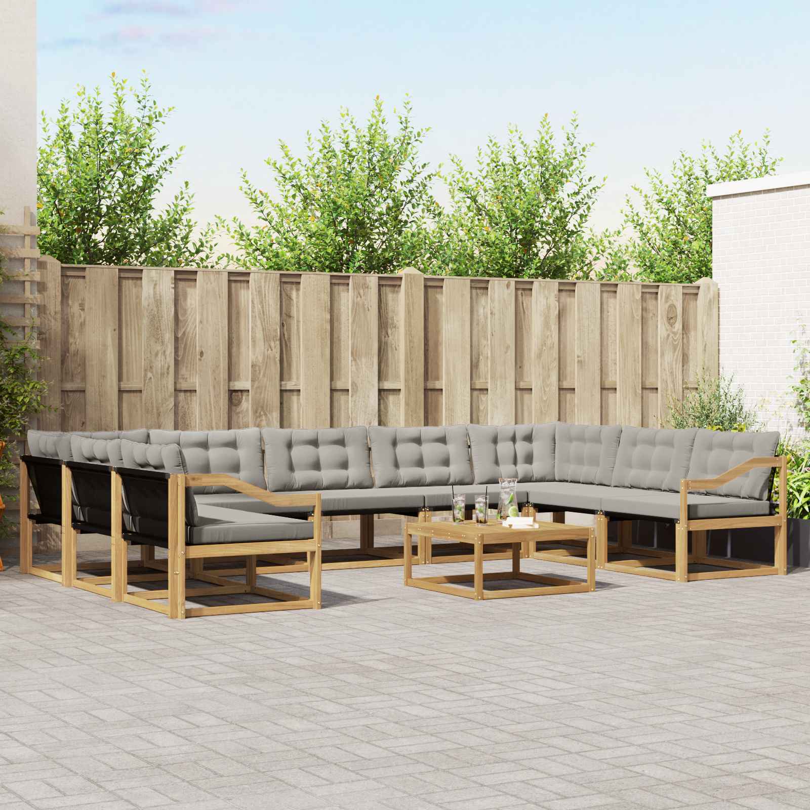 Buiten bankenset met kussen 10 pcs Wit en Lichtgrijs – afbeelding 1