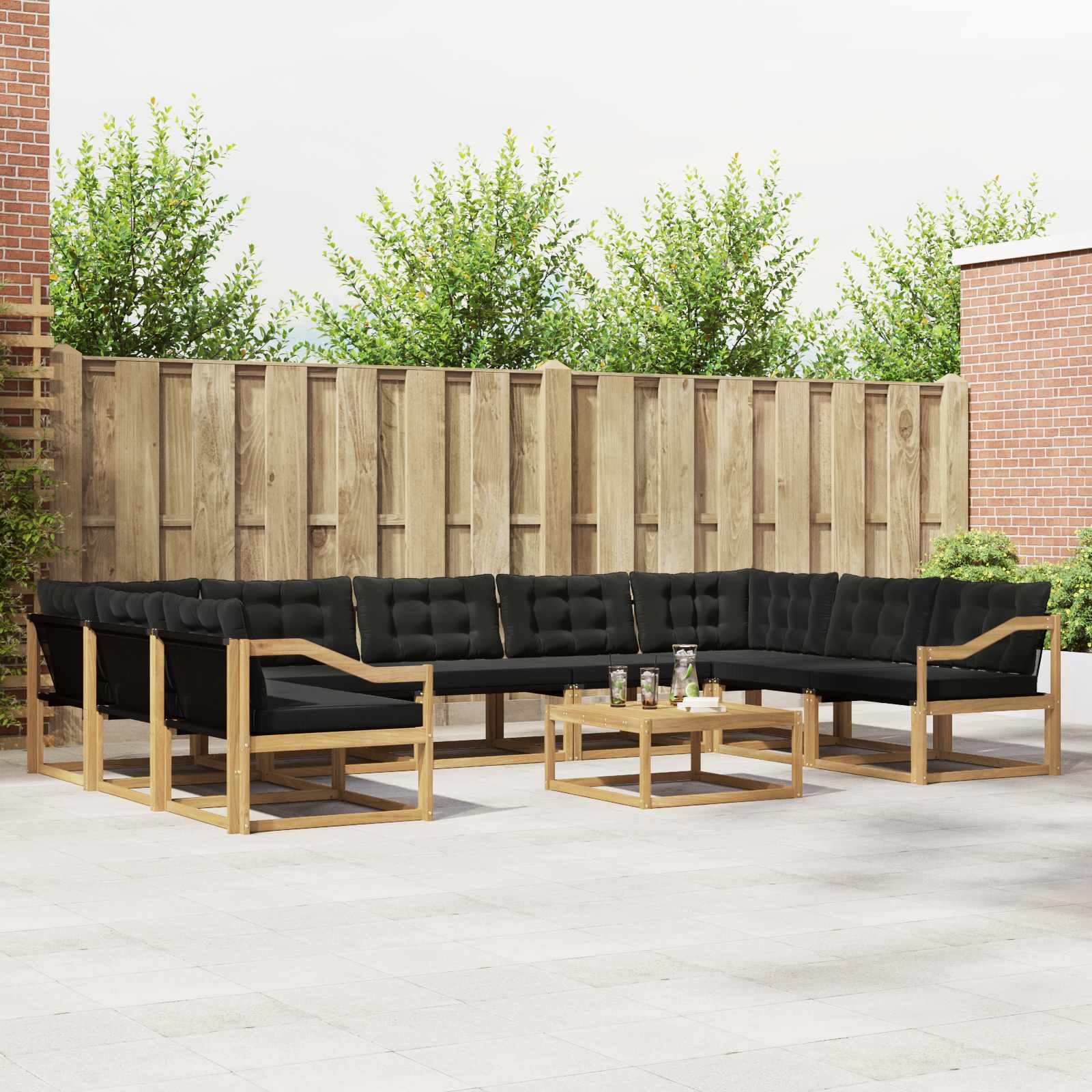 Buiten bankenset met kussen 10 pcs Wit en zwart