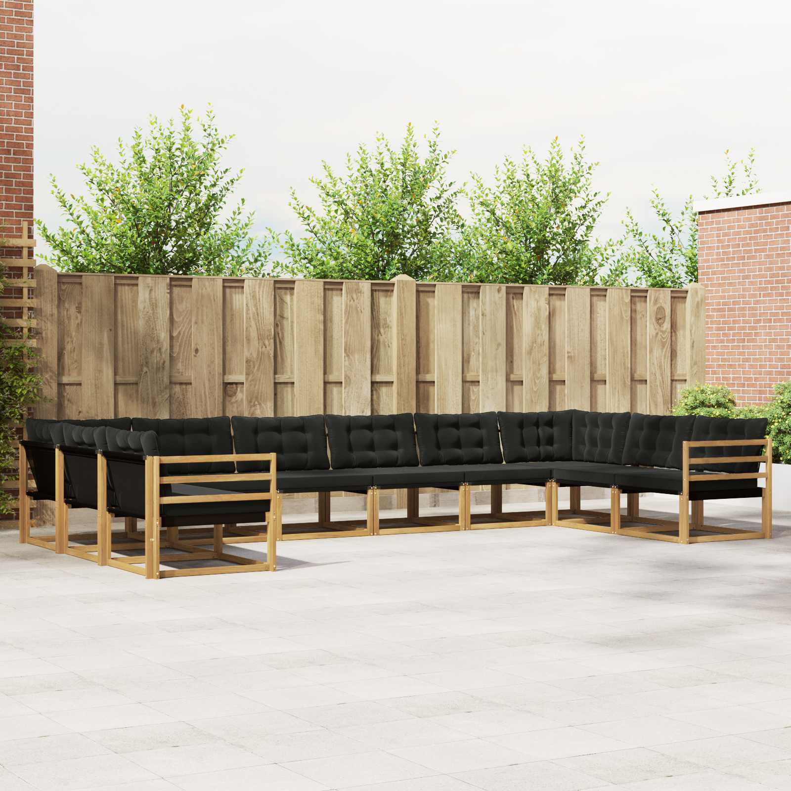 Buiten bankenset met kussen 10 pcs Wit en zwart – afbeelding 1