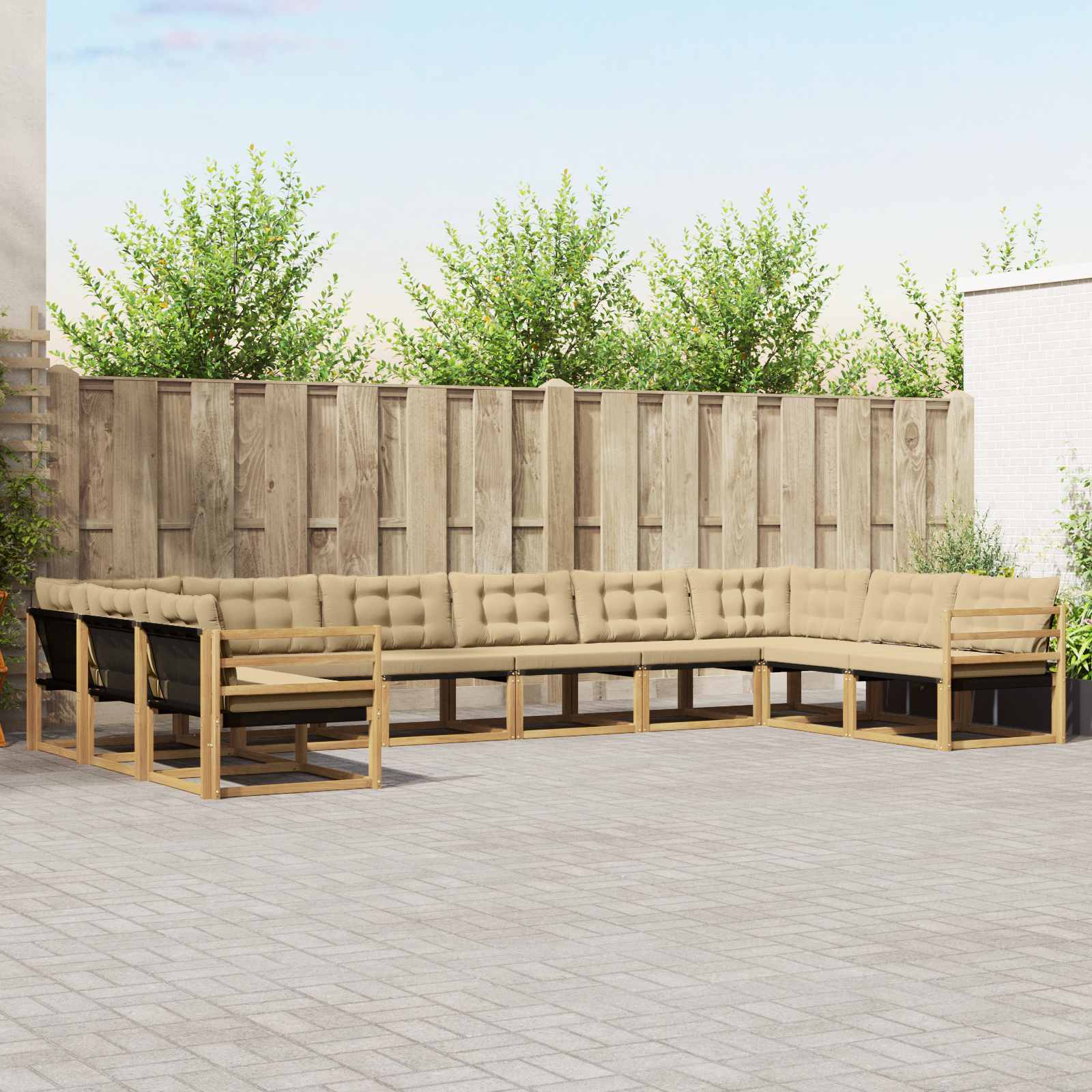 Buiten bankenset met kussen 10 pcs Wit en Beige – afbeelding 1