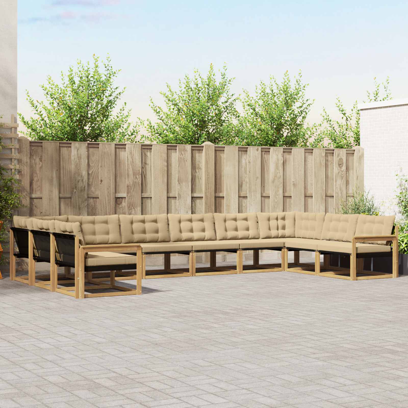 Buiten bankenset met kussen 10 pcs Wit en Beige – afbeelding 1