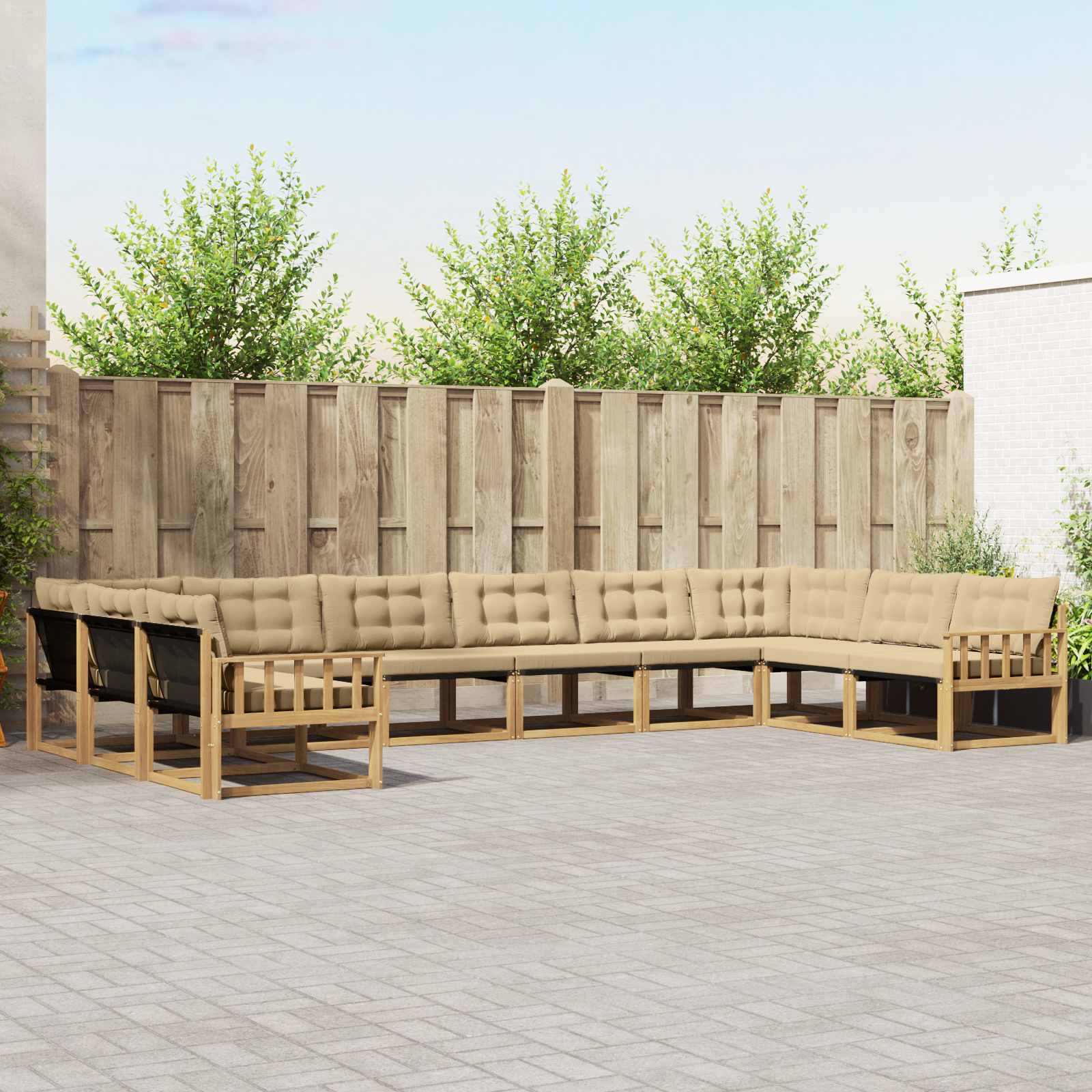Buiten bankenset met kussen 10 pcs Wit en Beige – afbeelding 1
