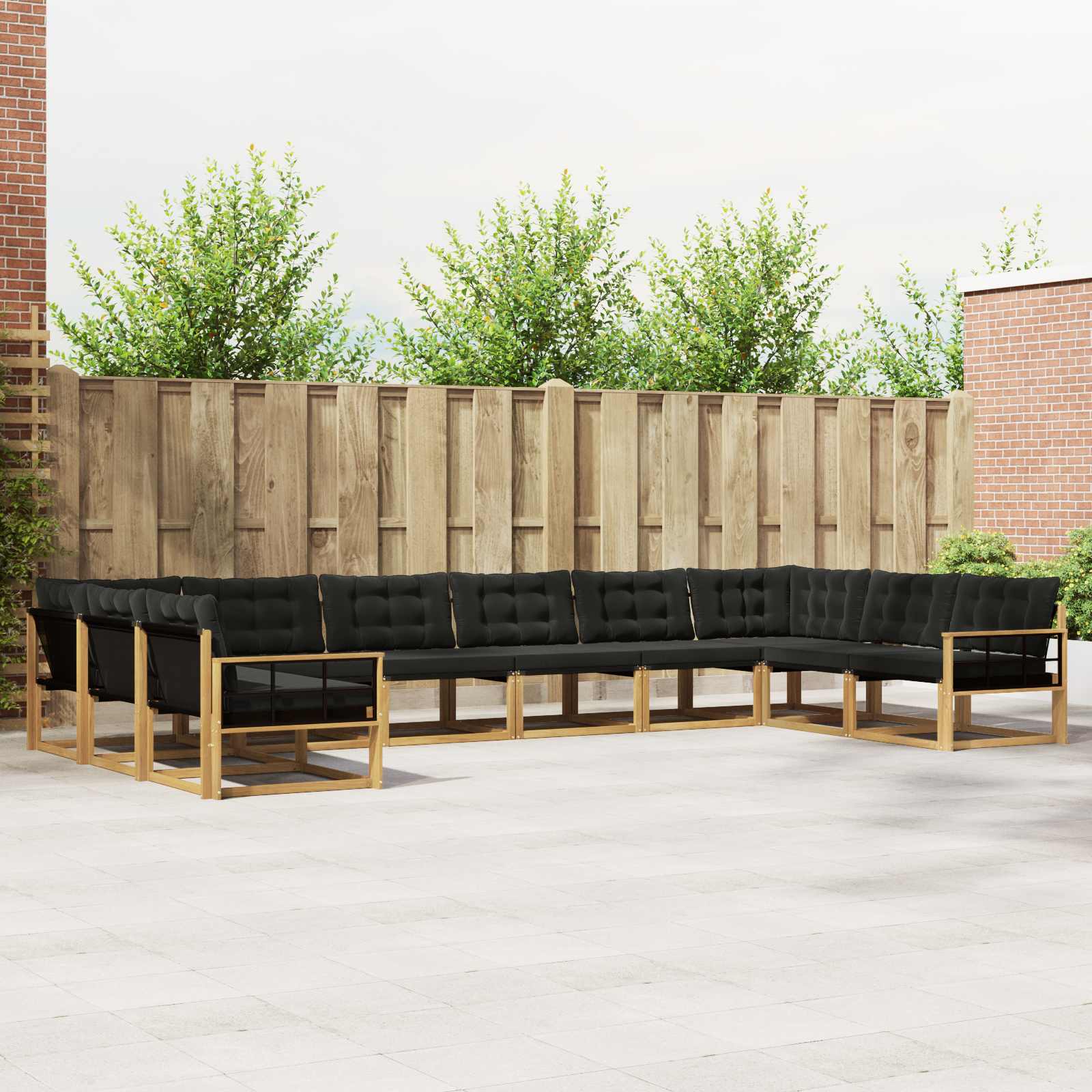 Buiten bankenset met kussen 10 pcs Wit en zwart