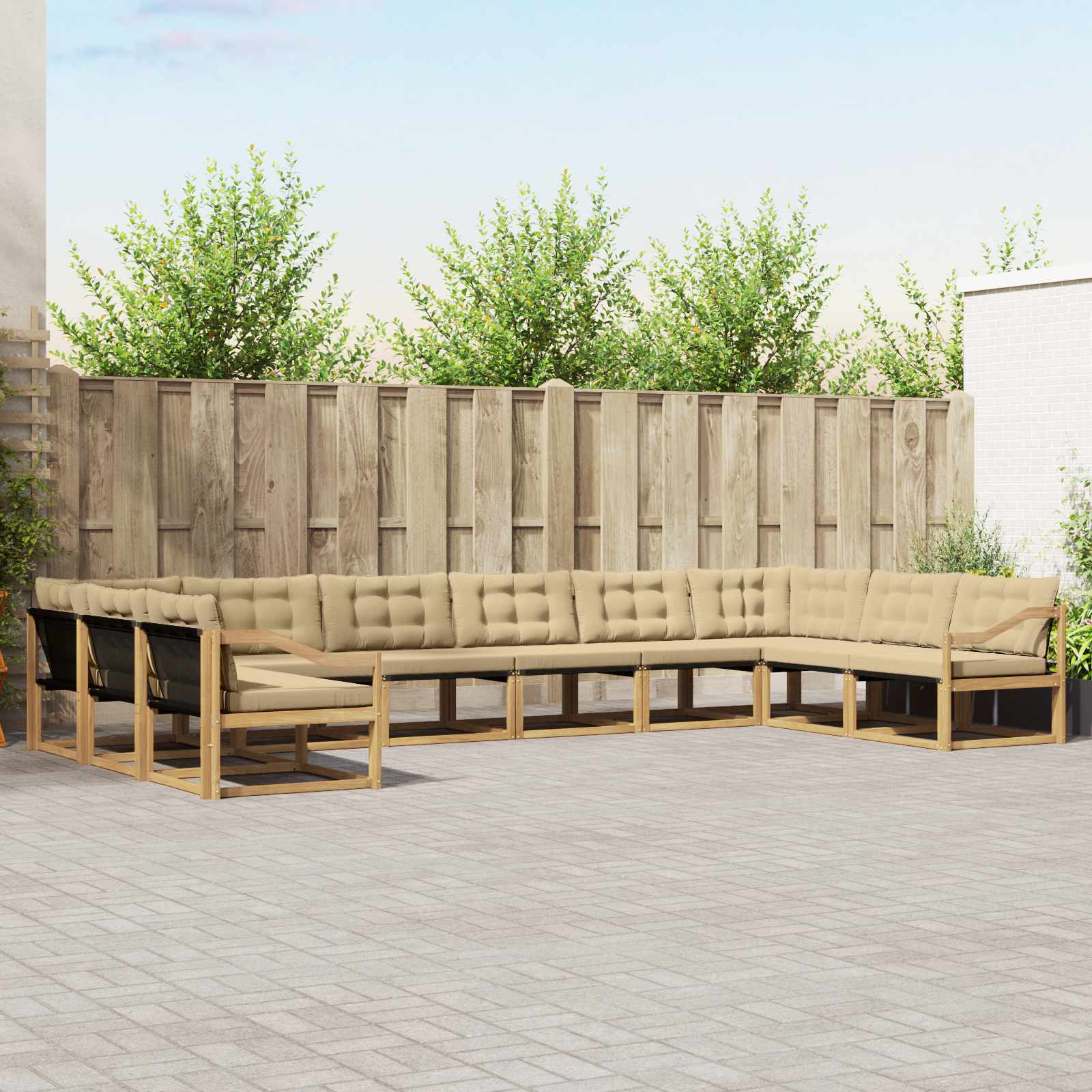 Buiten bankenset met kussen 10 pcs Wit en Beige – afbeelding 1