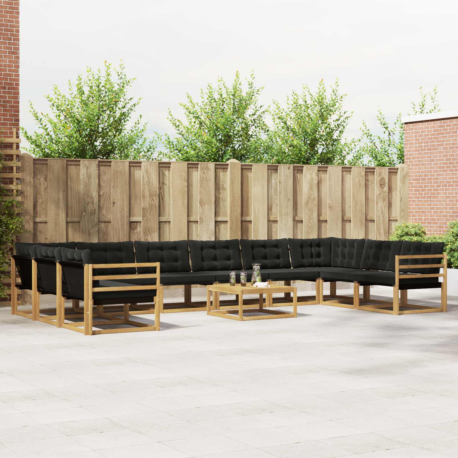 Buiten bankenset met kussen 11 pcs Wit en zwart – afbeelding 1