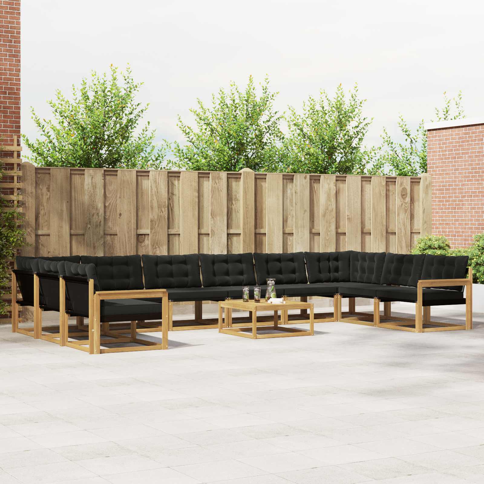 Buiten bankenset met kussen 11 pcs Wit en zwart – afbeelding 1