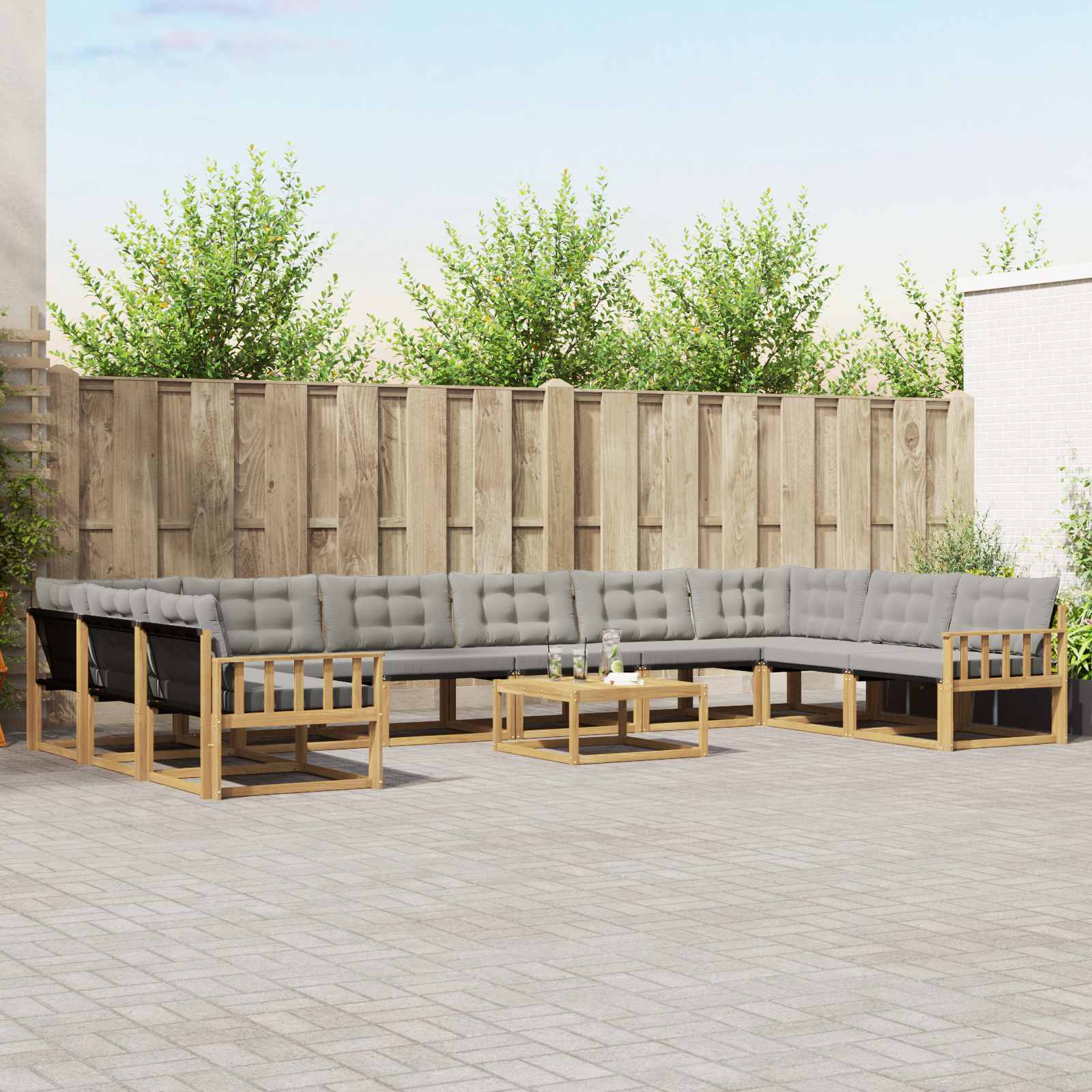 Buiten bankenset met kussen 11 pcs Wit en Lichtgrijs – afbeelding 1