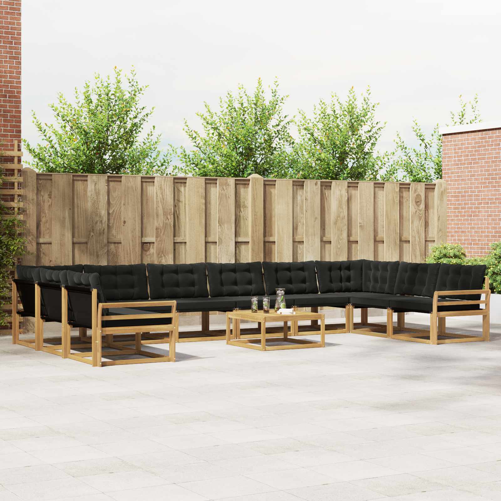 Buiten bankenset met kussen 11 pcs Wit en zwart