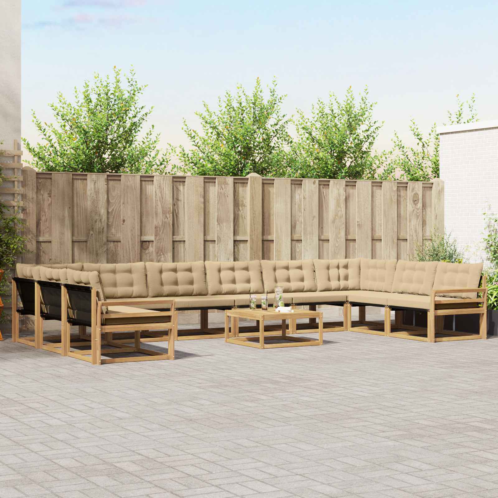 Buiten bankenset met kussen 11 pcs Wit en Beige – afbeelding 1