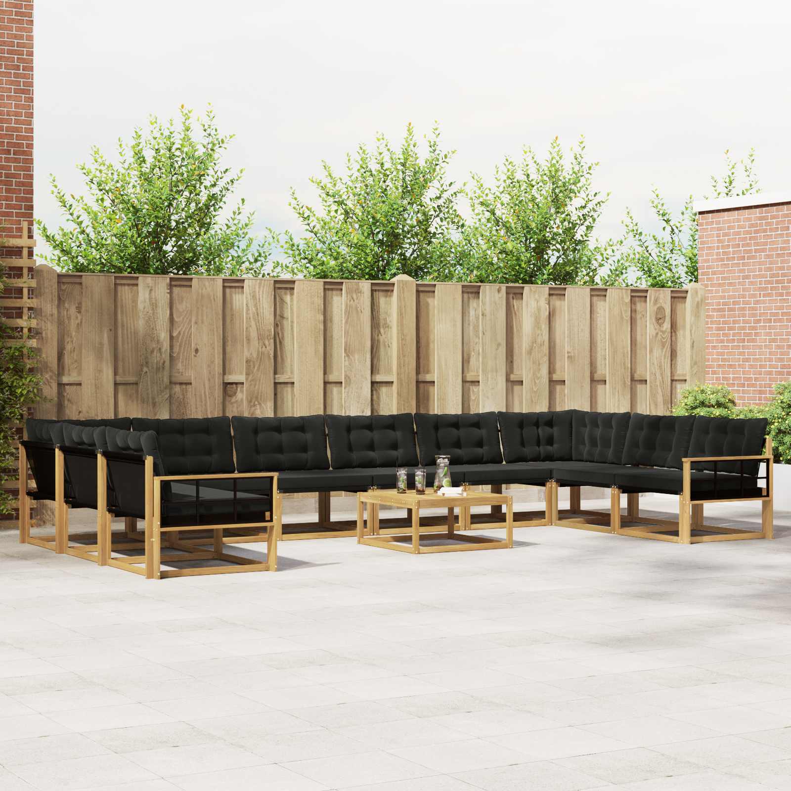 Buiten bankenset met kussen 11 pcs Wit en zwart