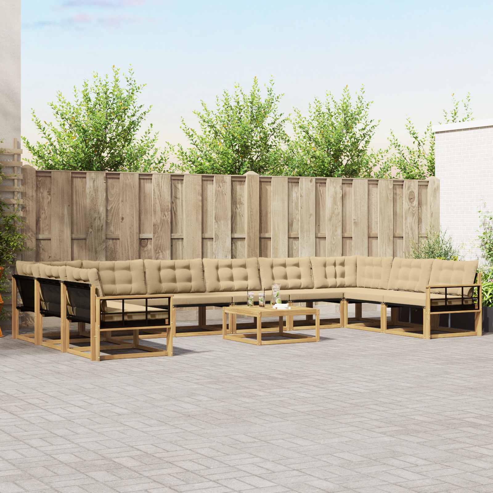 Buiten bankenset met kussen 11 pcs Wit en Beige – afbeelding 1