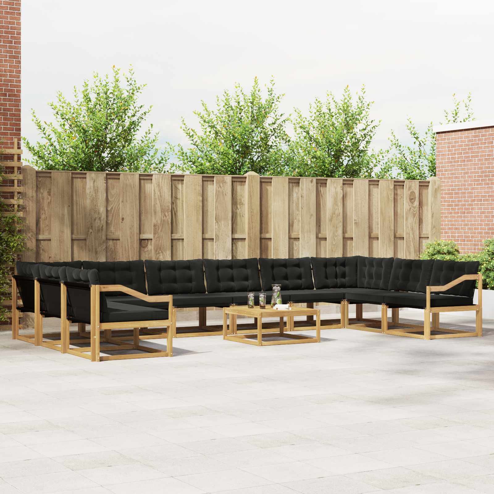 Buiten bankenset met kussen 11 pcs Wit en zwart – afbeelding 1