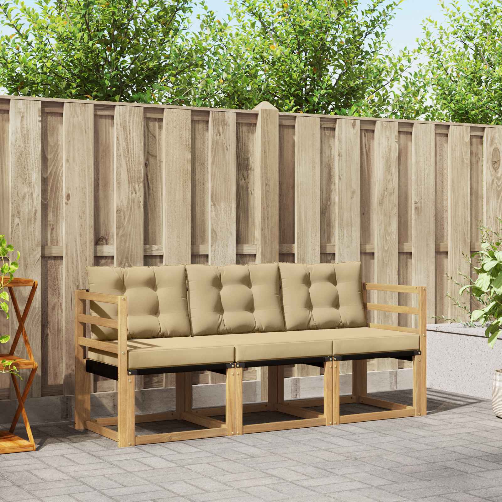Buiten bankenset met kussen 3 pcs Wit en Beige – afbeelding 1