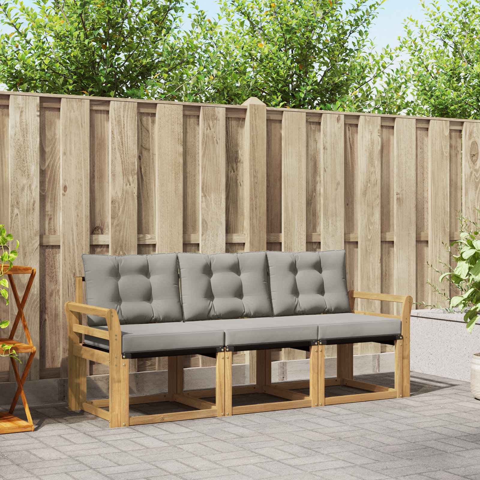 Buiten bankenset met kussen 3 pcs Wit en Lichtgrijs