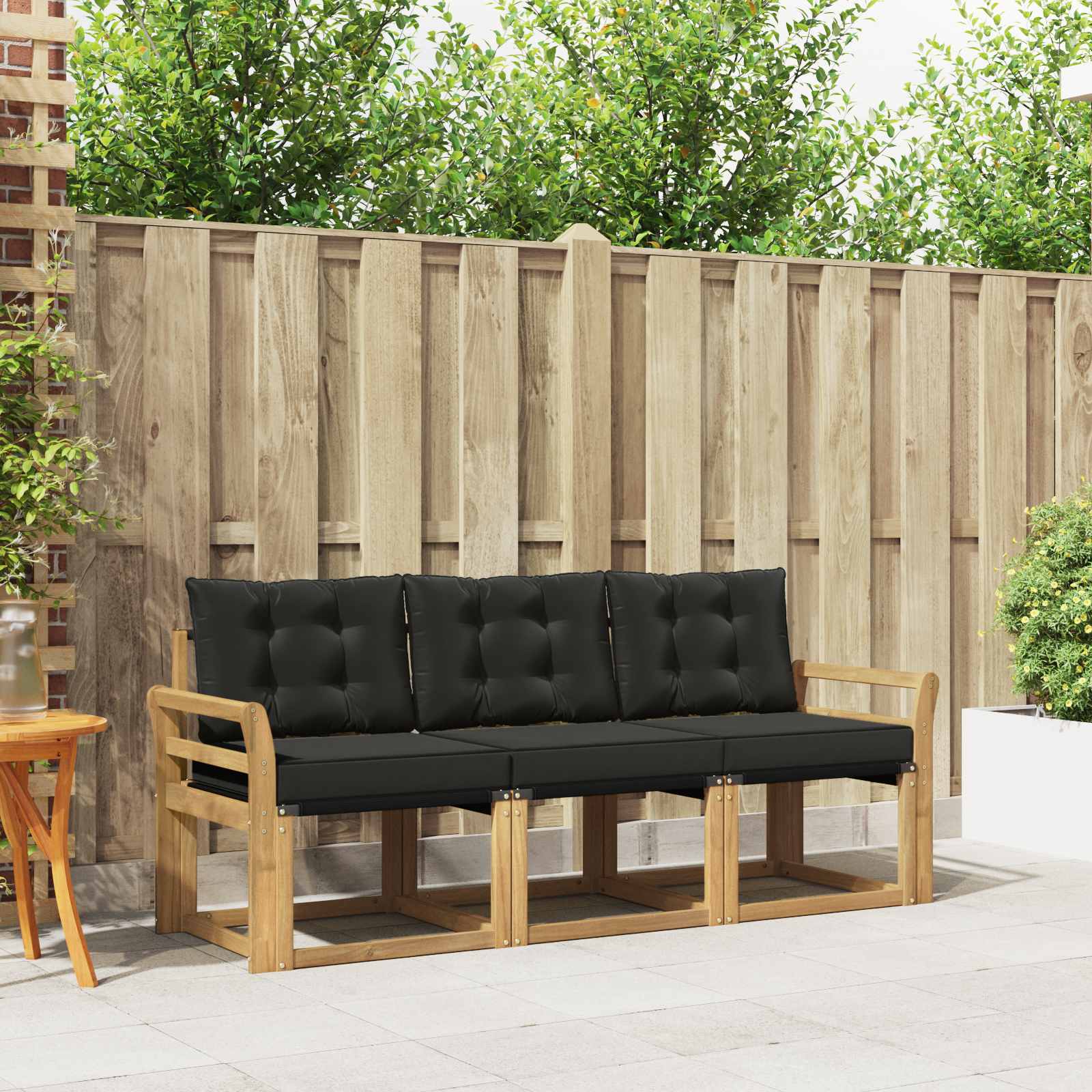 Buiten bankenset met kussen 3 pcs Wit en zwart