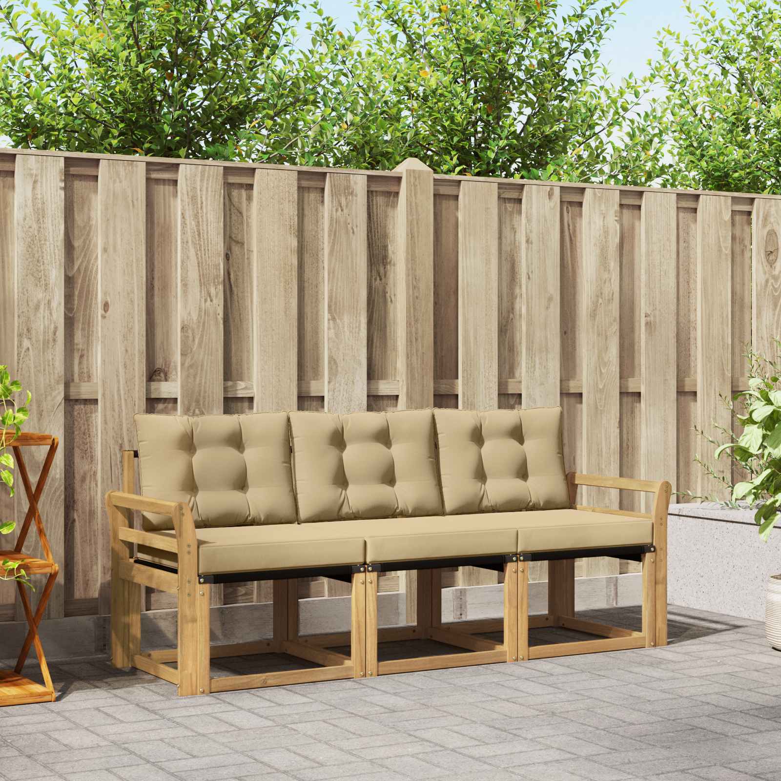 Buiten bankenset met kussen 3 pcs Wit en Beige – afbeelding 1