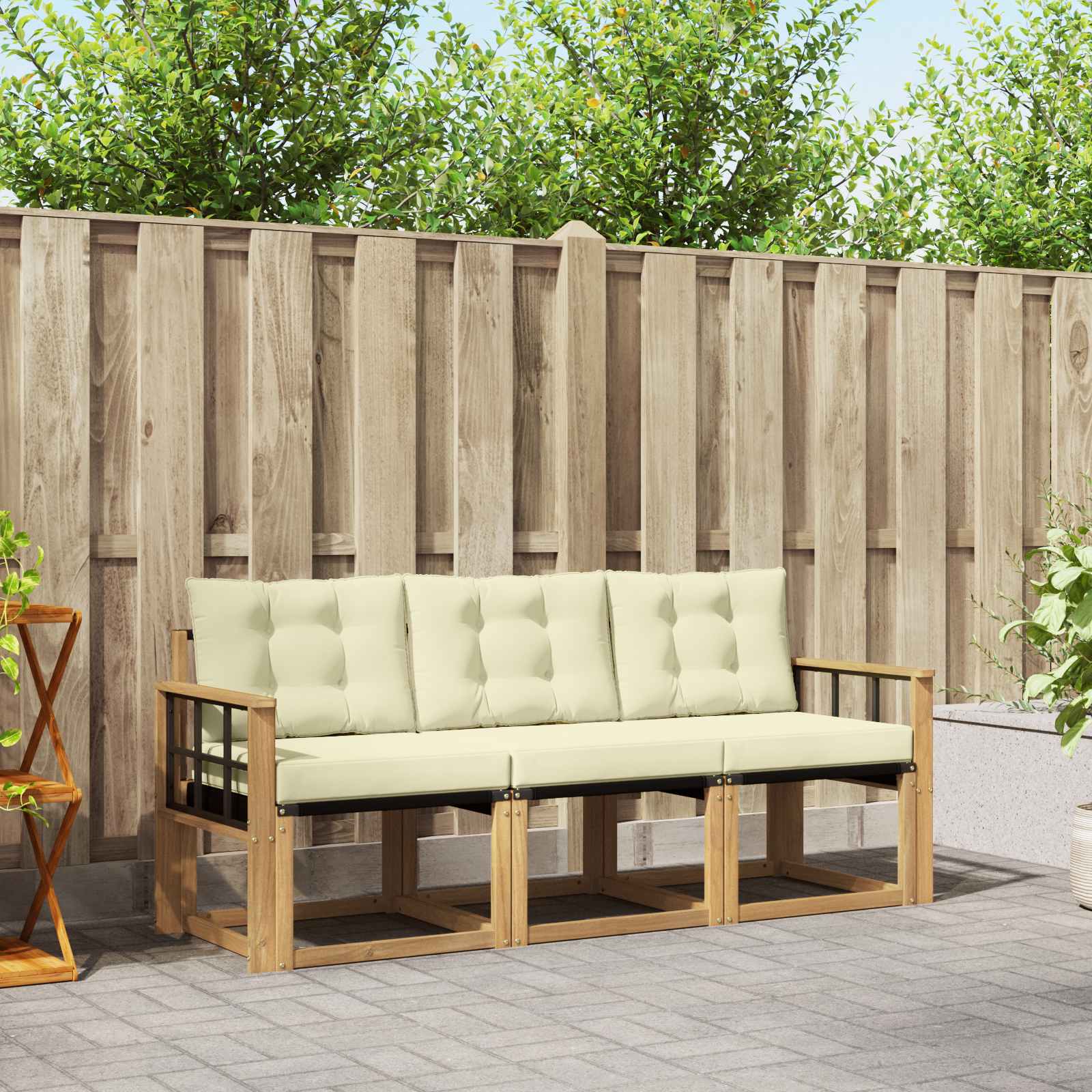 Buiten bankenset met kussen 3 pcs Wit en crèmekleurig – afbeelding 1