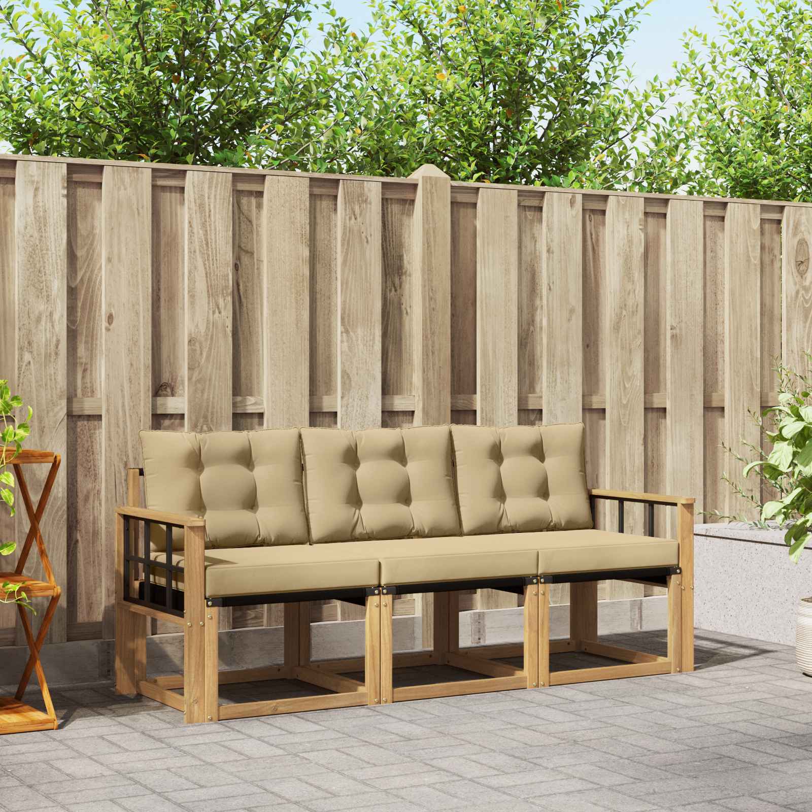 Buiten bankenset met kussen 3 pcs Wit en Beige
