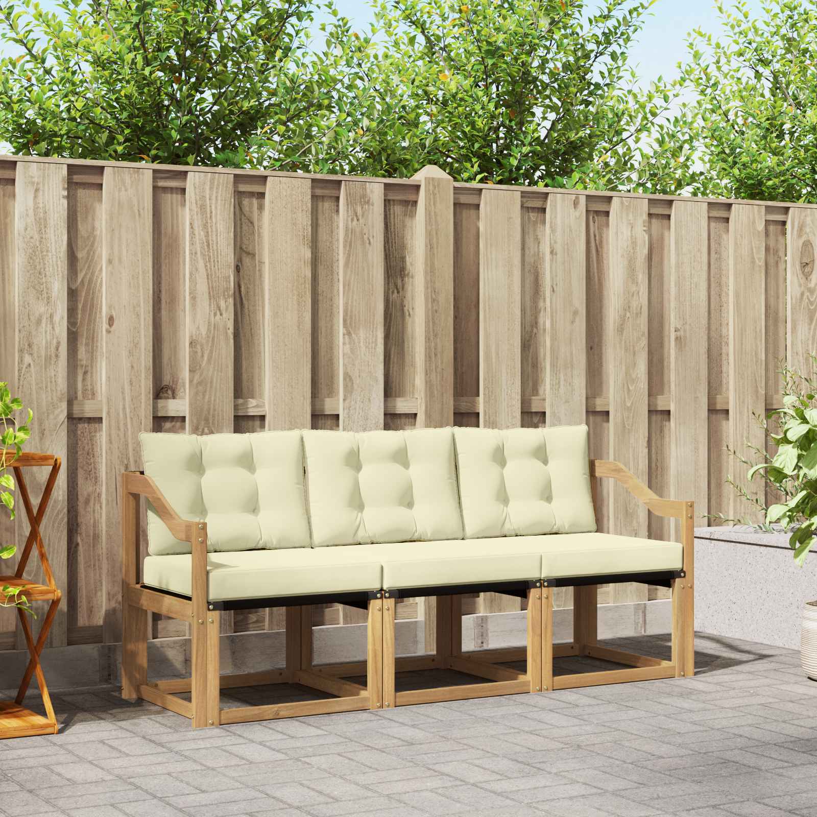 Buiten bankenset met kussen 3 pcs Wit en crèmekleurig – afbeelding 1