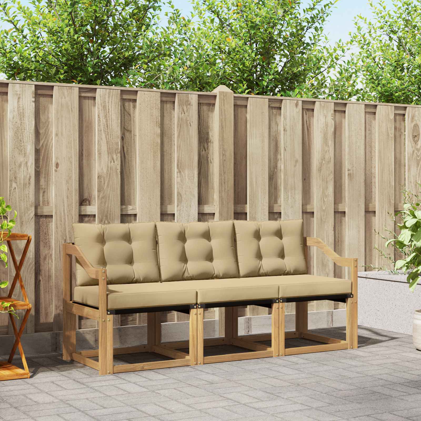Buiten bankenset met kussen 3 pcs Wit en Beige – afbeelding 1