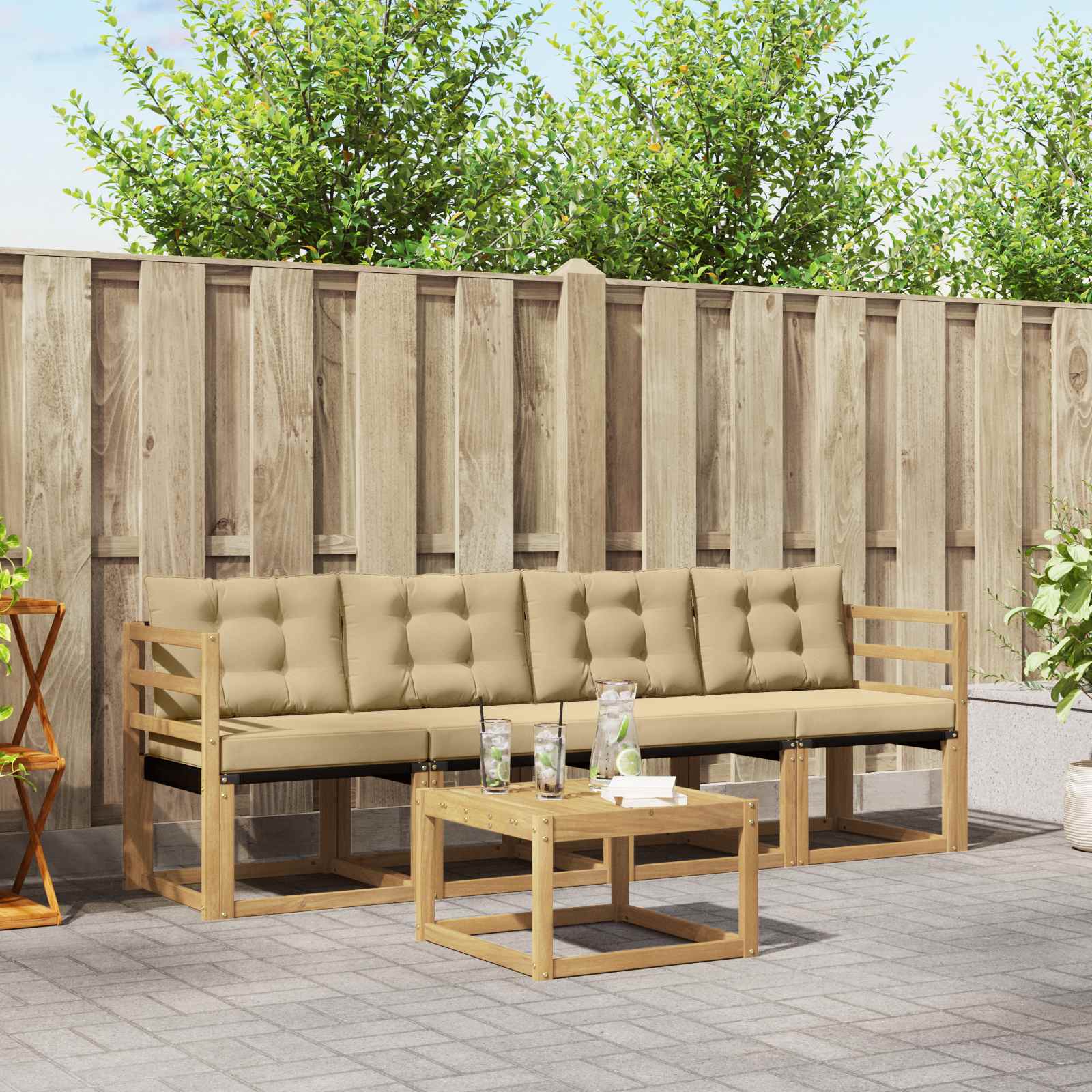 Buiten bankenset met kussen 5 pcs Wit en Beige – afbeelding 1