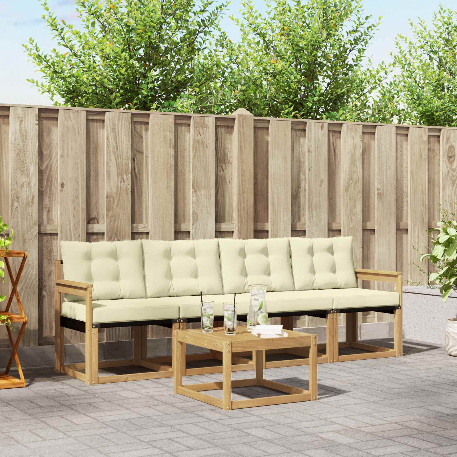 Buiten bankenset met kussen 5 pcs Wit en crèmekleurig – afbeelding 1