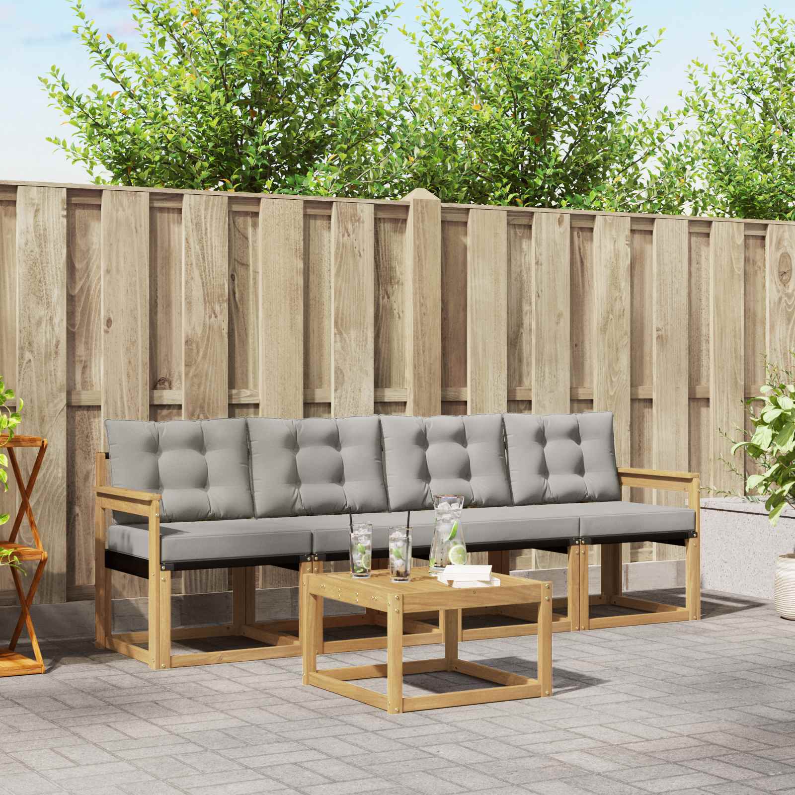 Buiten bankenset met kussen 5 pcs Wit en Lichtgrijs