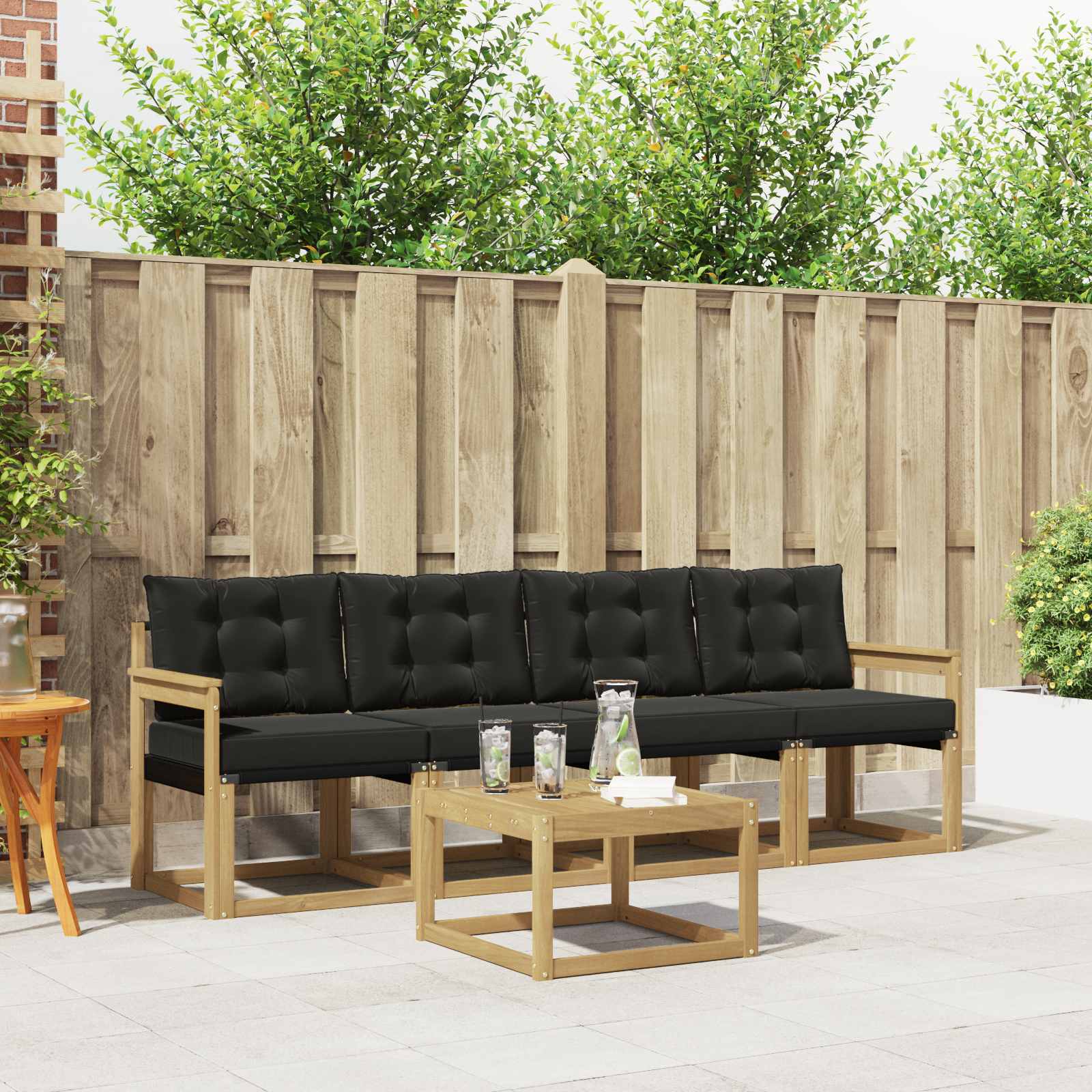 Buiten bankenset met kussen 5 pcs Wit en zwart – afbeelding 1