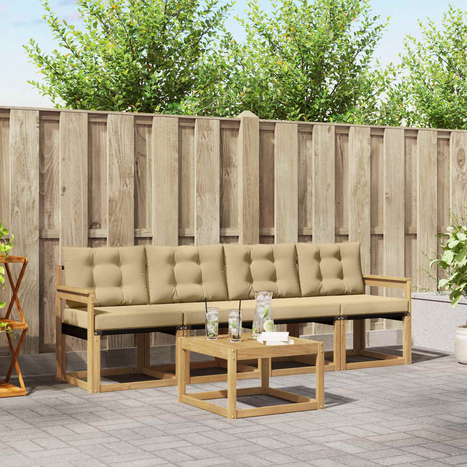 Buiten bankenset met kussen 5 pcs Wit en Beige – afbeelding 1