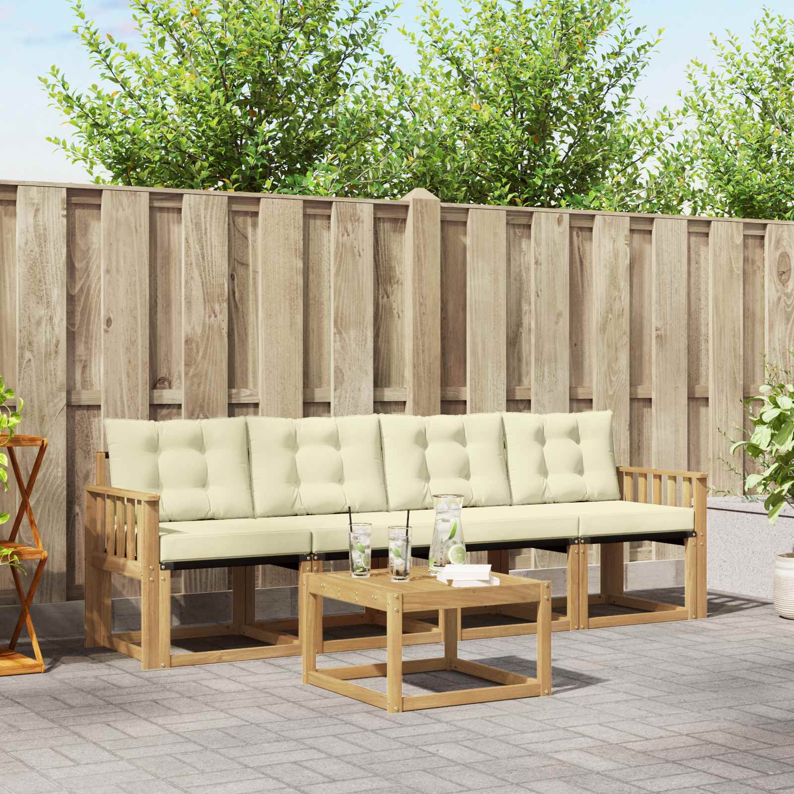 Buiten bankenset met kussen 5 pcs Wit en crèmekleurig