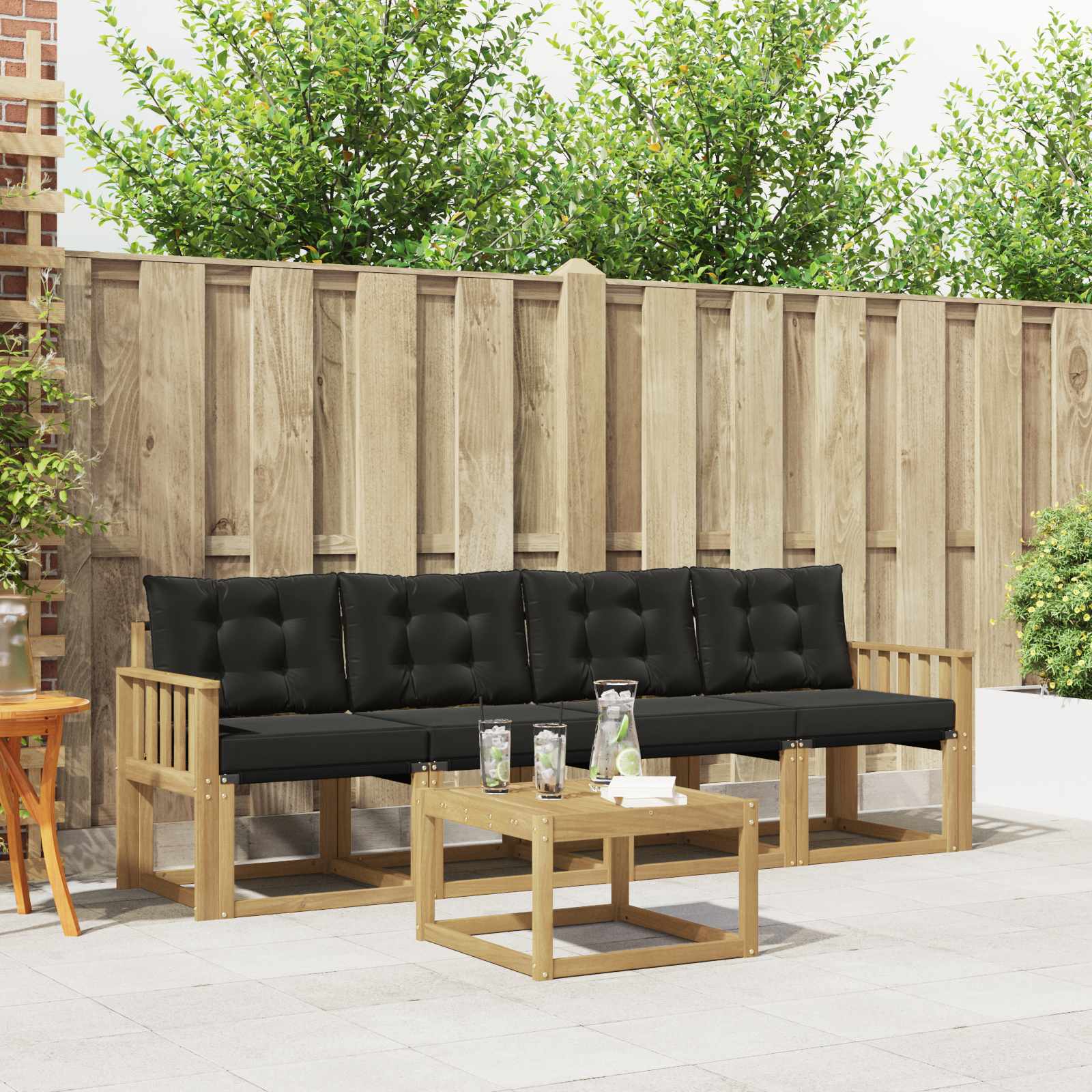 Buiten bankenset met kussen 5 pcs Wit en zwart – afbeelding 1