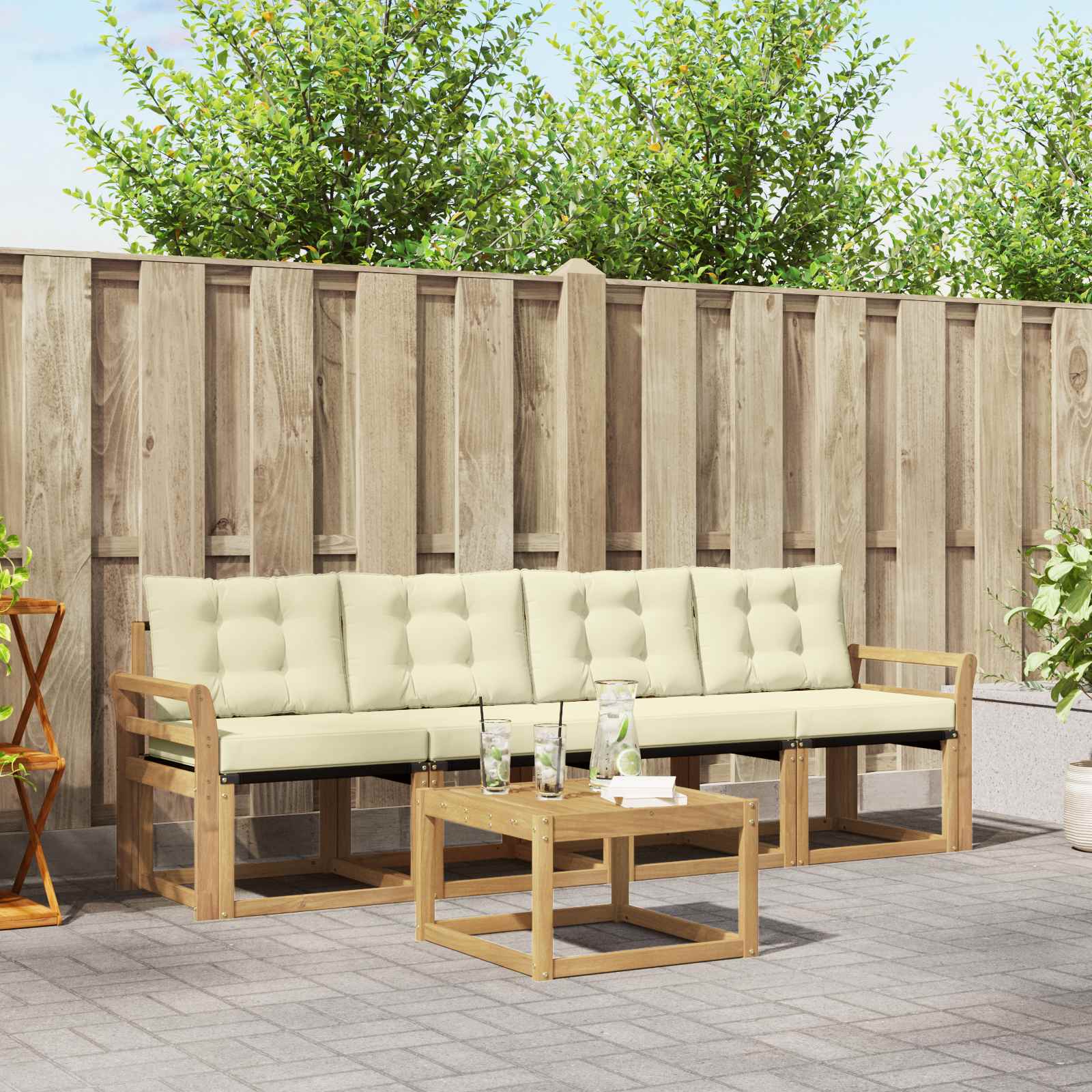 Buiten bankenset met kussen 5 pcs Wit en crèmekleurig – afbeelding 1