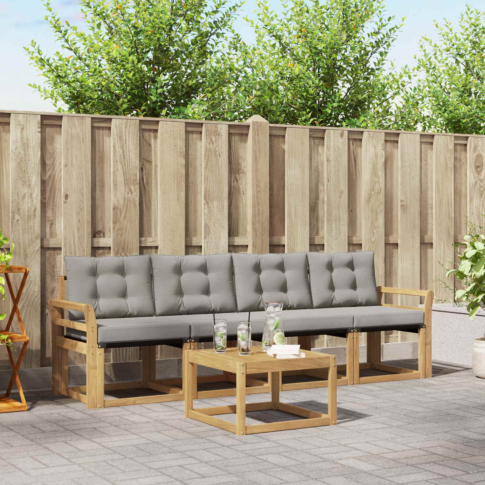 Buiten bankenset met kussen 5 pcs Wit en Lichtgrijs