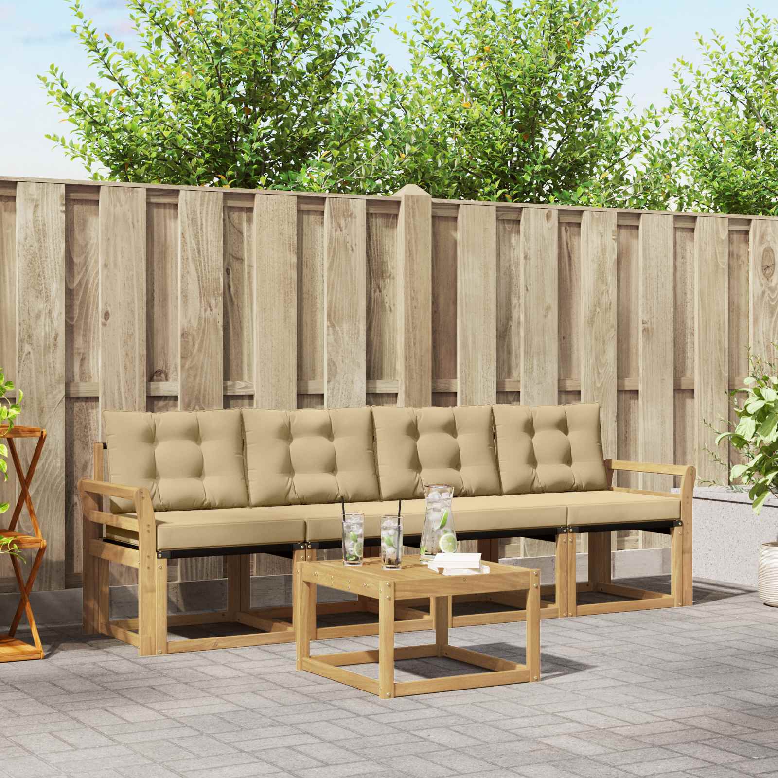 Buiten bankenset met kussen 5 pcs Wit en Beige