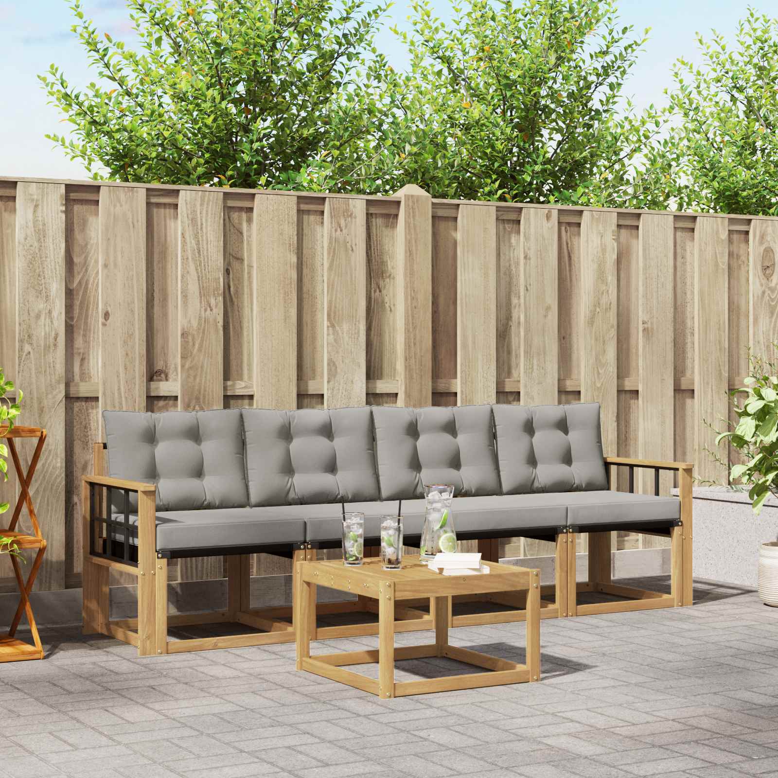 Buiten bankenset met kussen 5 pcs Wit en Lichtgrijs