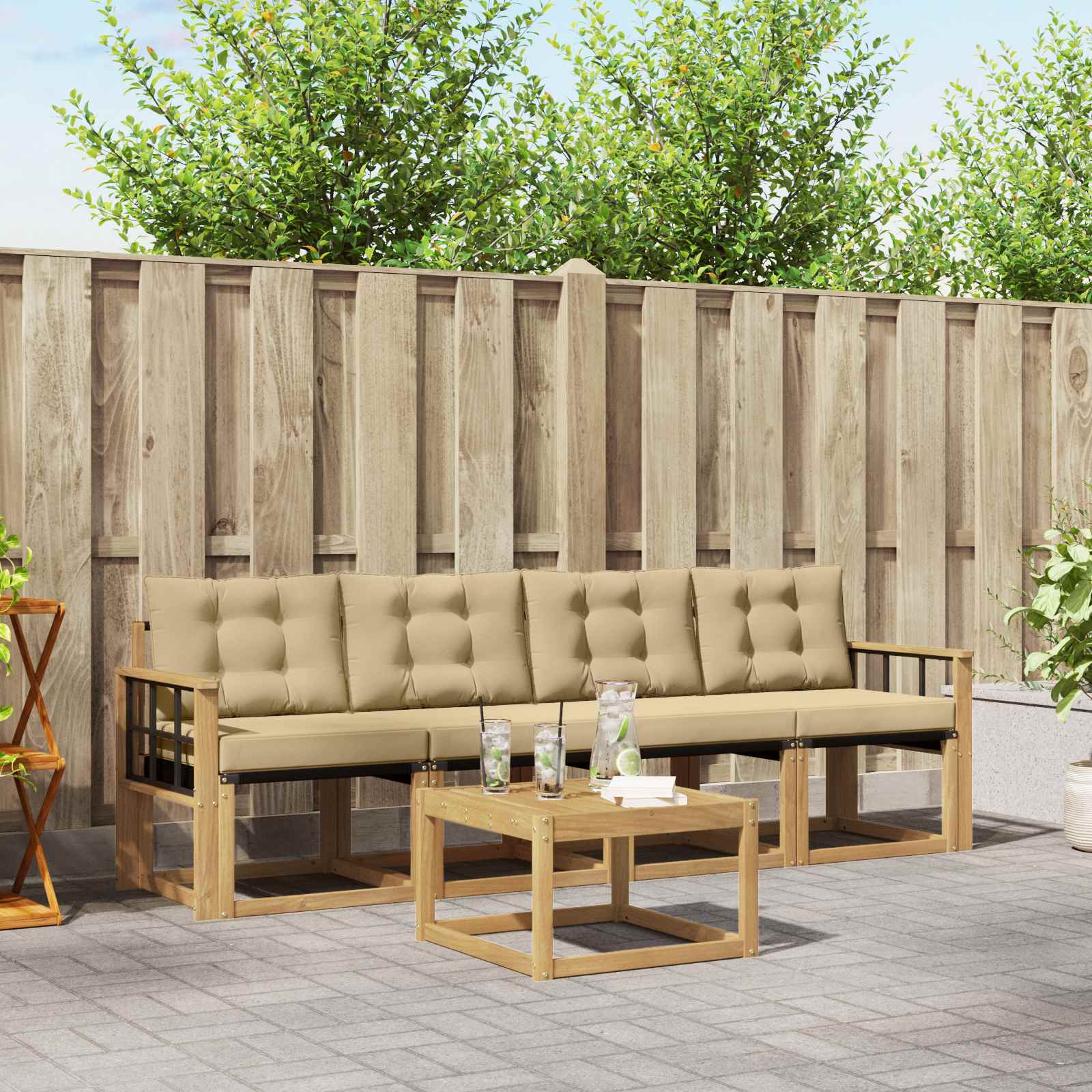 Buiten bankenset met kussen 5 pcs Wit en Beige
