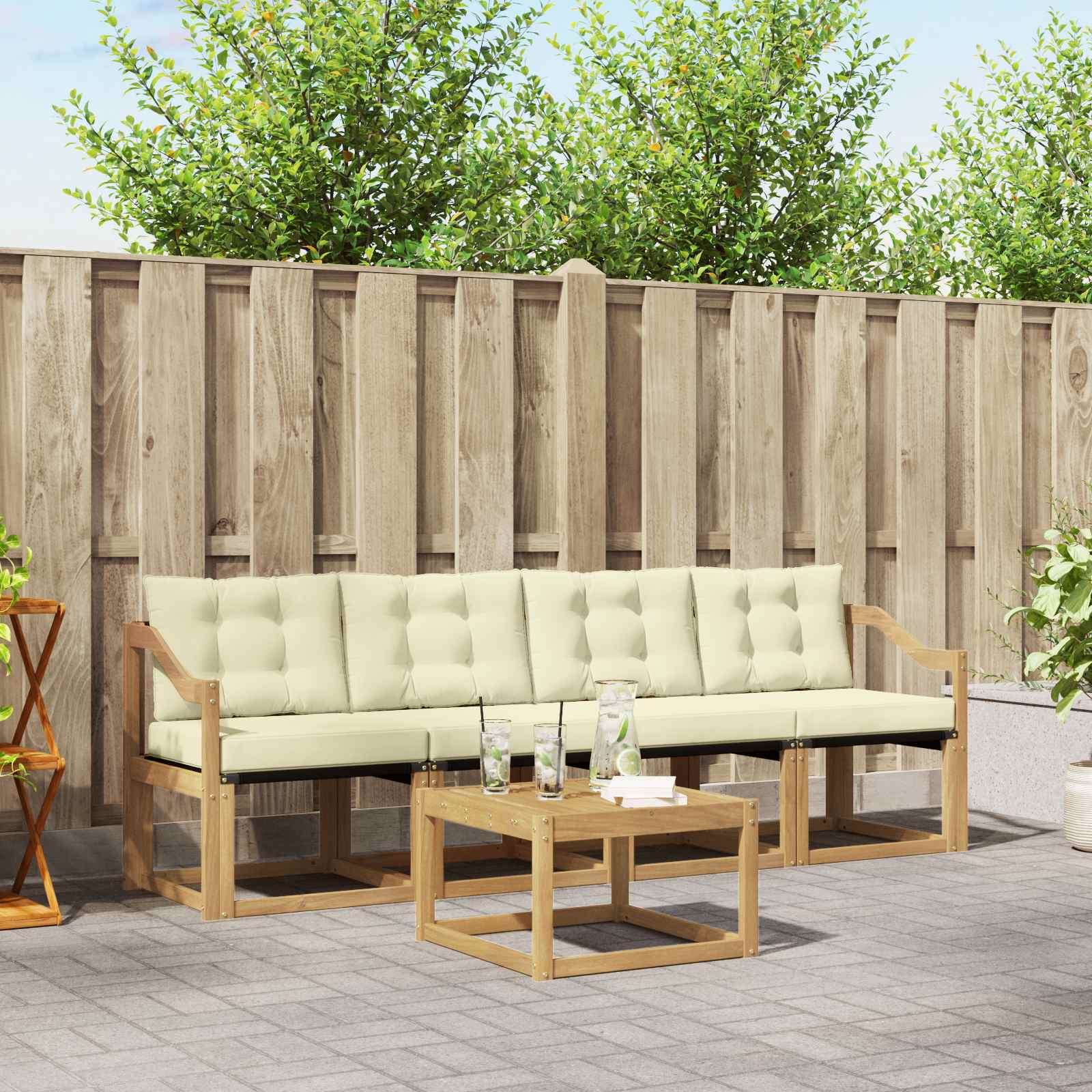 Buiten bankenset met kussen 5 pcs Wit en crèmekleurig – afbeelding 1