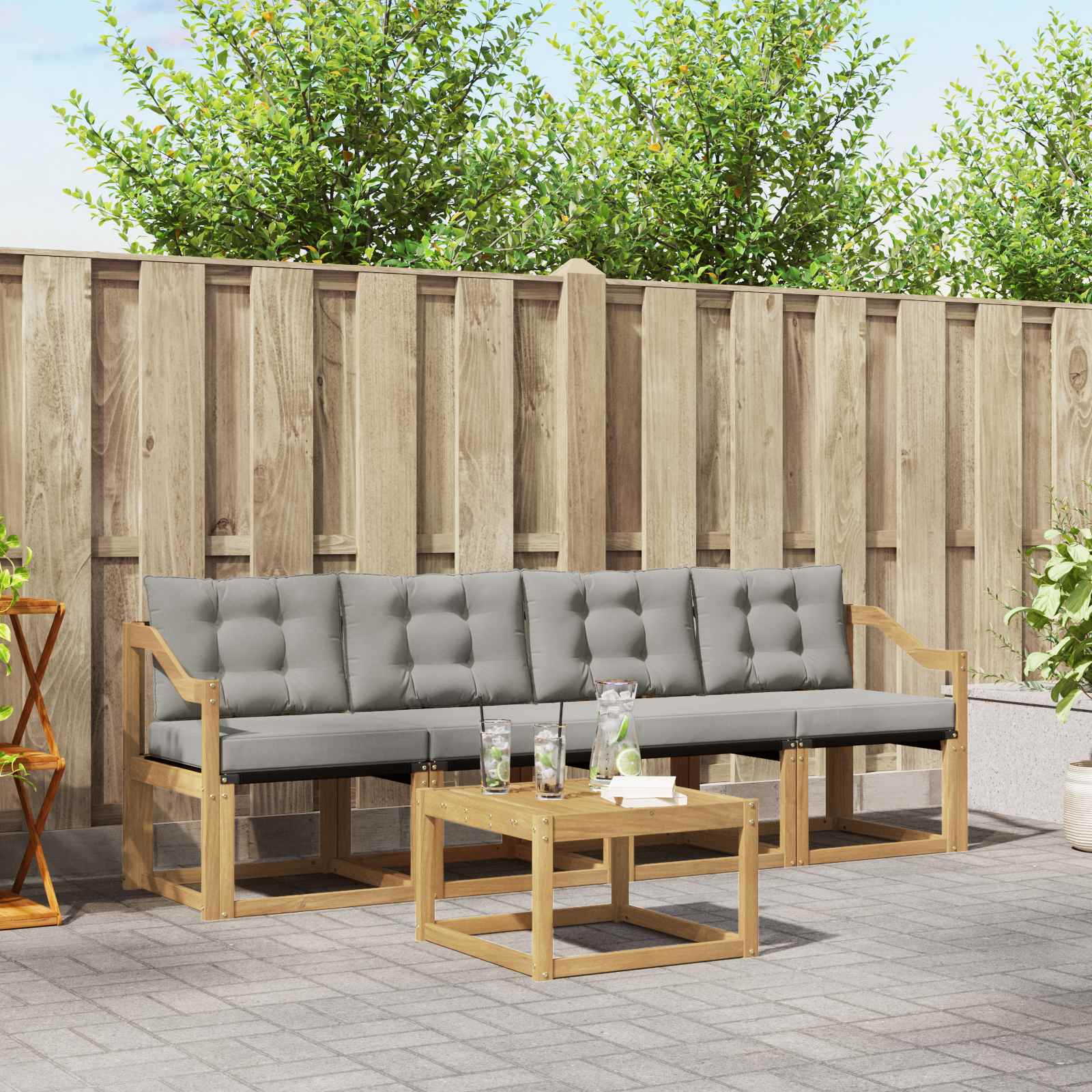 Buiten bankenset met kussen 5 pcs Wit en Lichtgrijs – afbeelding 1