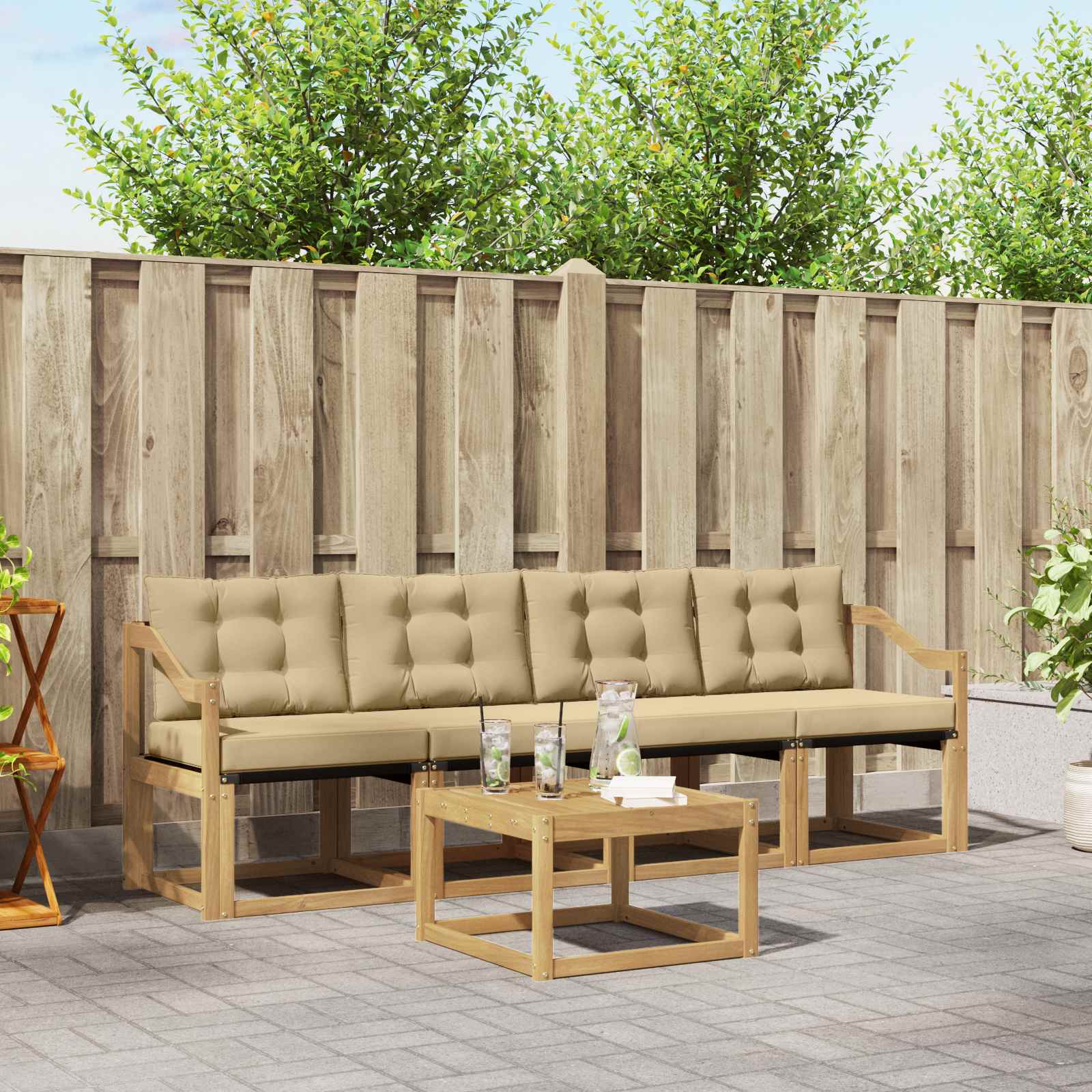 Buiten bankenset met kussen 5 pcs Wit en Beige – afbeelding 1