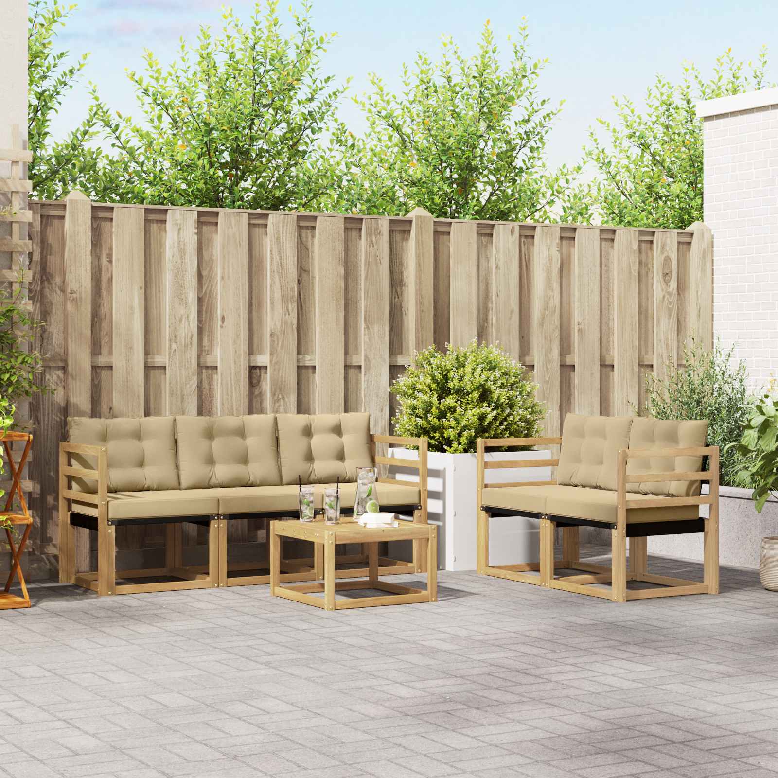Buiten bankenset met kussen 6 pcs Wit en Beige