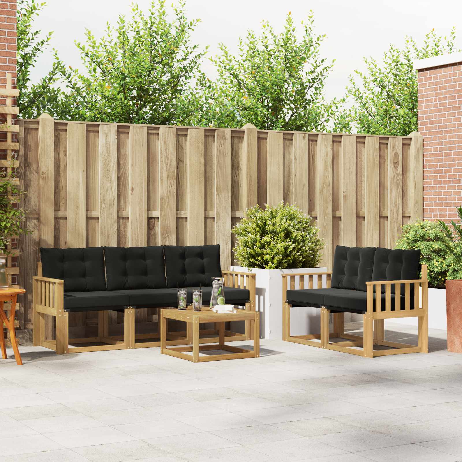 Buiten bankenset met kussen 6 pcs Wit en zwart – afbeelding 1