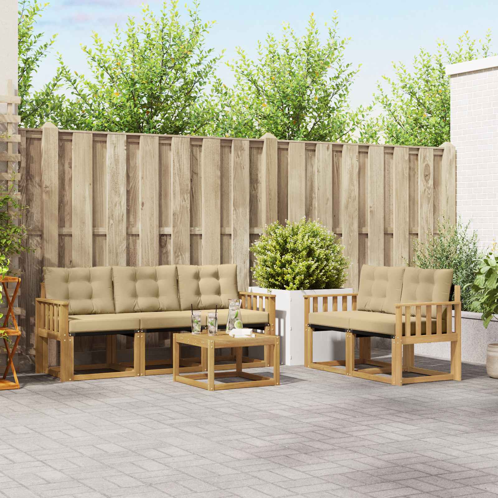 Buiten bankenset met kussen 6 pcs Wit en Beige